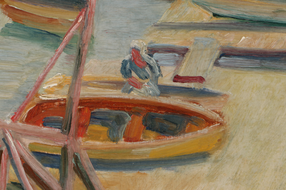 John Rettig Impressionist Oil Painting "Yacht Yard Landing - Marblehead, Mass."