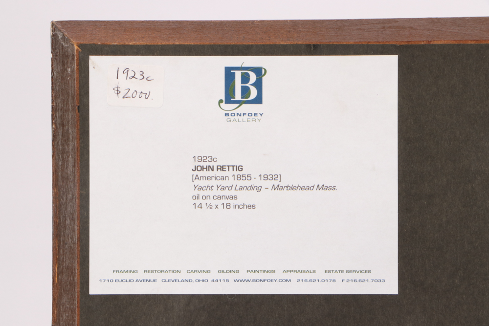 John Rettig Impressionist Oil Painting "Yacht Yard Landing - Marblehead, Mass."