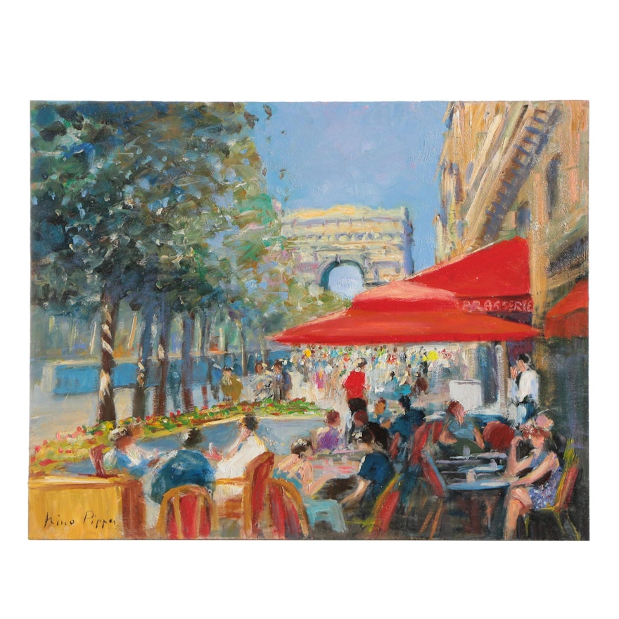 Nino Pippa Oil Painting "Paris - Sidewalk Café In Champs-Élysées"