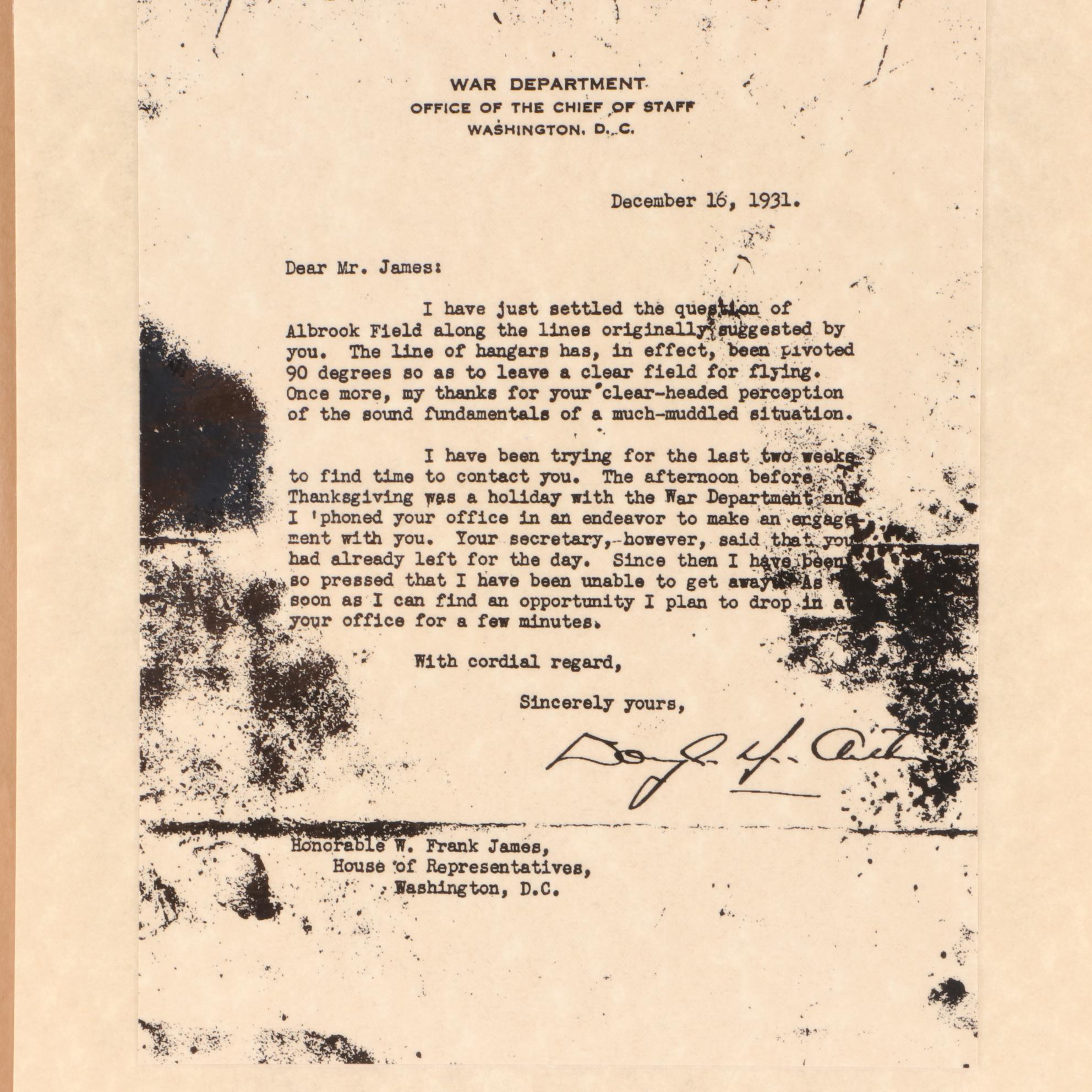 General Douglas MacArthur Signed Matted and Framed Military Display COA