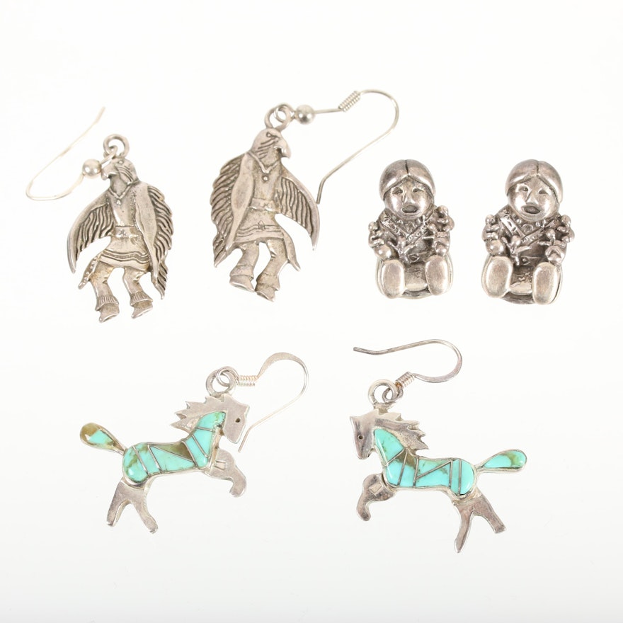 Southwestern Style Sterling Silver Turquoise Earring Selection