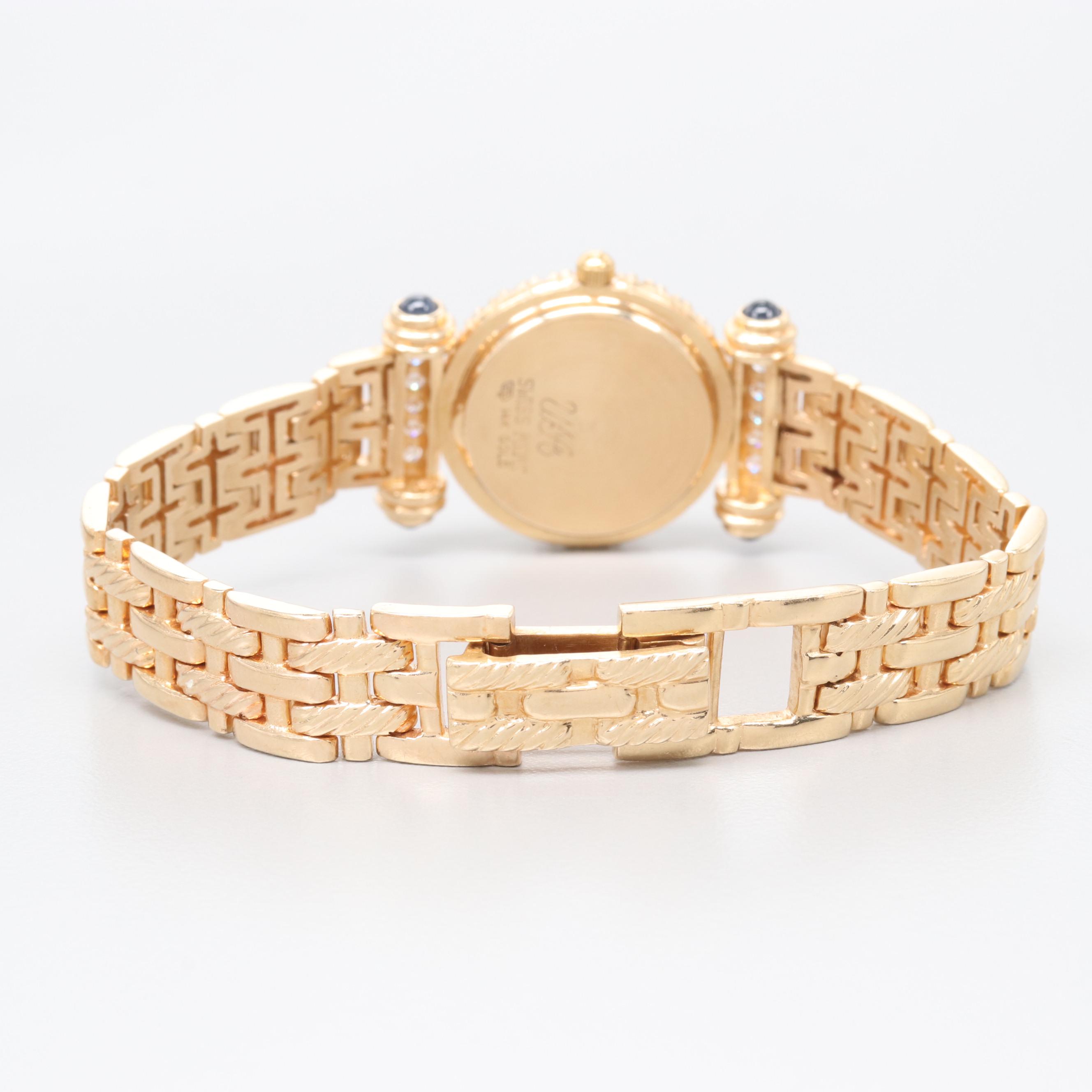 Austern & Paul 14K Yellow Gold Diamond, Sapphire and Mother of Pearl Watch