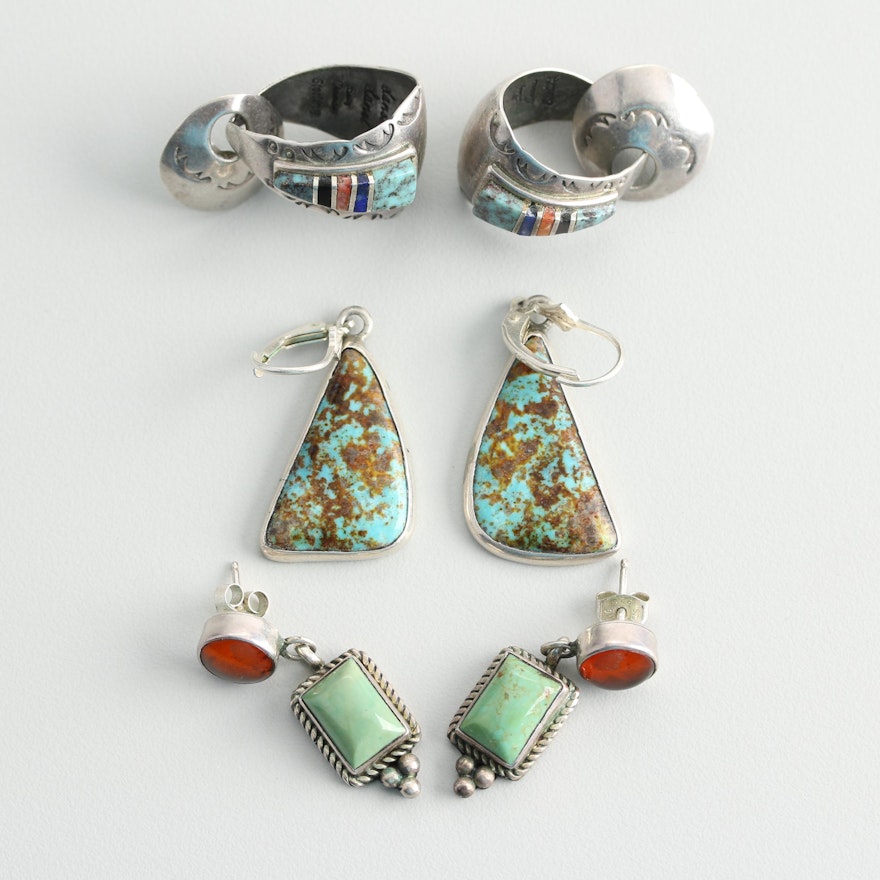 Sterling Silver Earring Selection with Turquoise and Spiny Oyster
