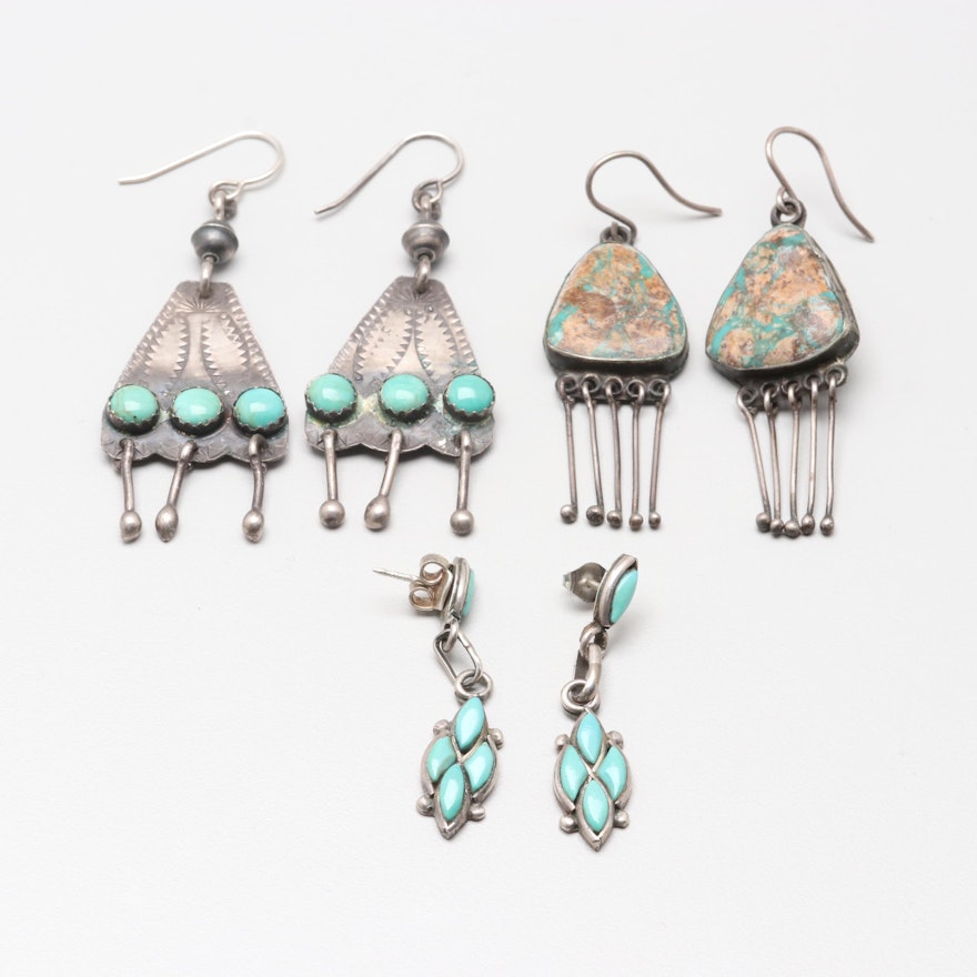 Southwestern Style Sterling Silver Earring Selection with Turquoise