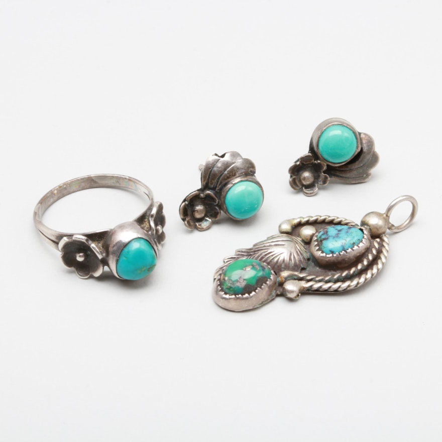 Southwestern Style Sterling Silver Turquoise Jewelry Assortment