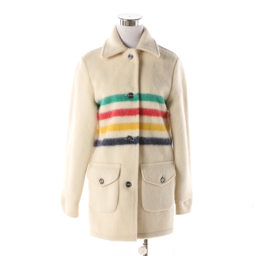 Women's Hudson's Bay Company Cream Wool Jacket with Multicolored Stripe Accents