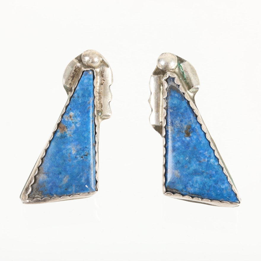 Southwestern Style E. & C. Fierro Sterling Silver Lapis Lazuli Drop Earrings