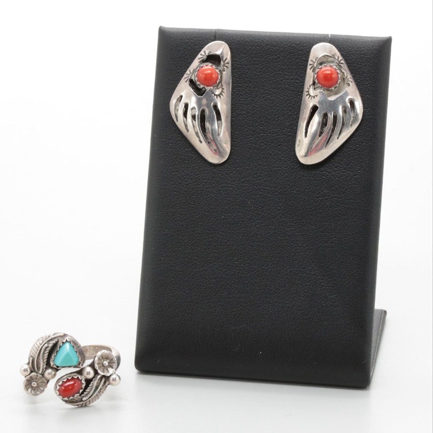 Southwestern Style Sterling Silver Jewelry Assortment with Turquoise and Coral