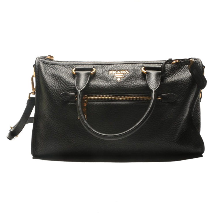 Prada Black Pebbled Leather Duffel-Style Handbag