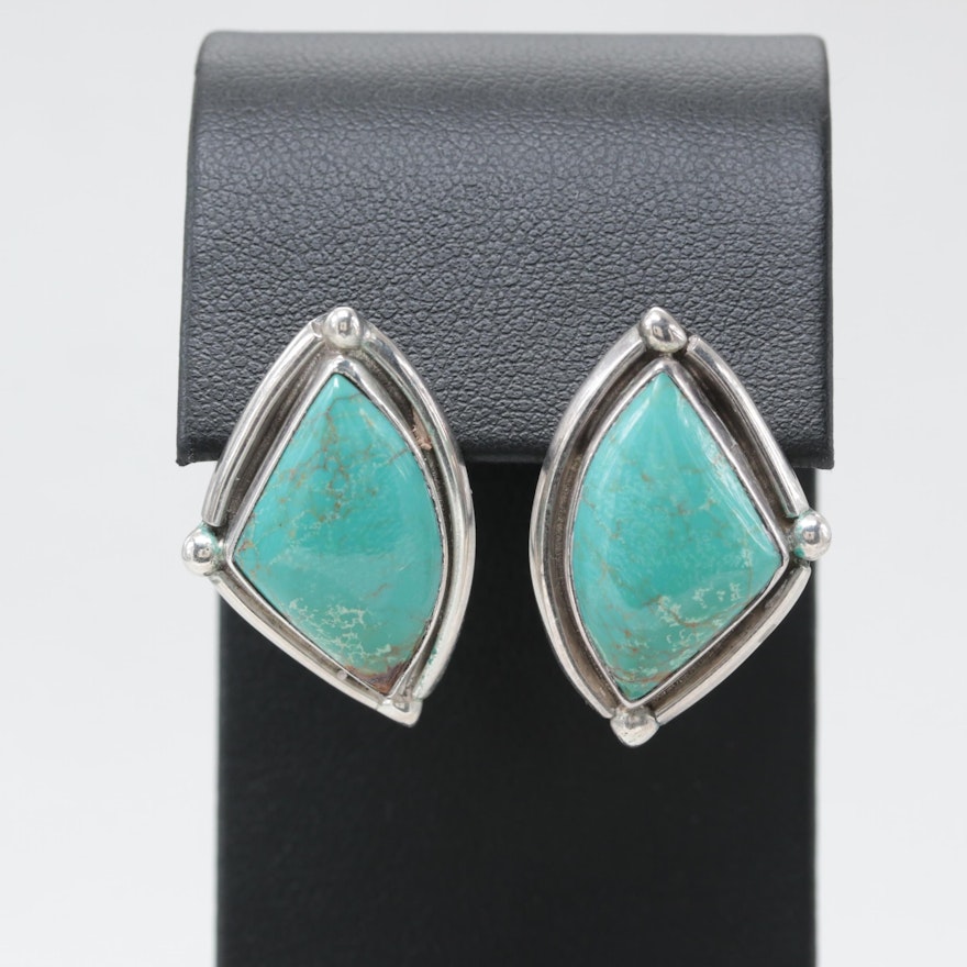 Southwestern Style Sterling Silver Turquoise Drop Earrings