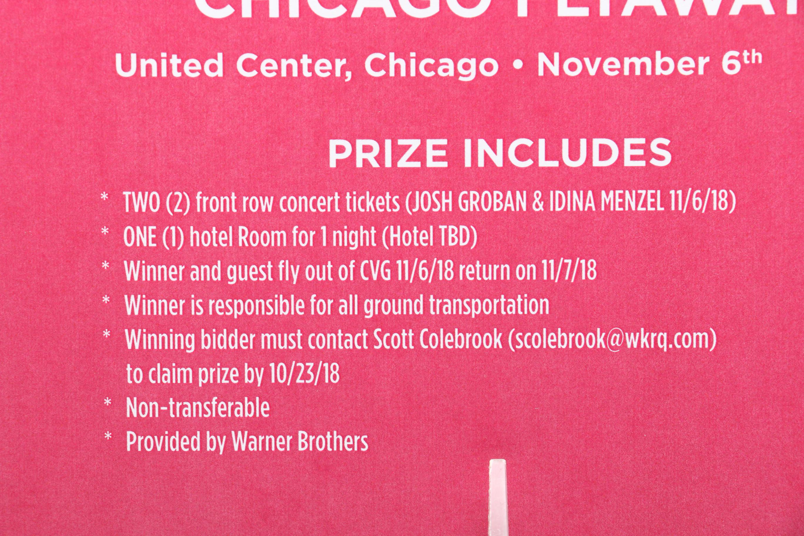 Josh Groban "Chicago Flyaway" Prize Package
