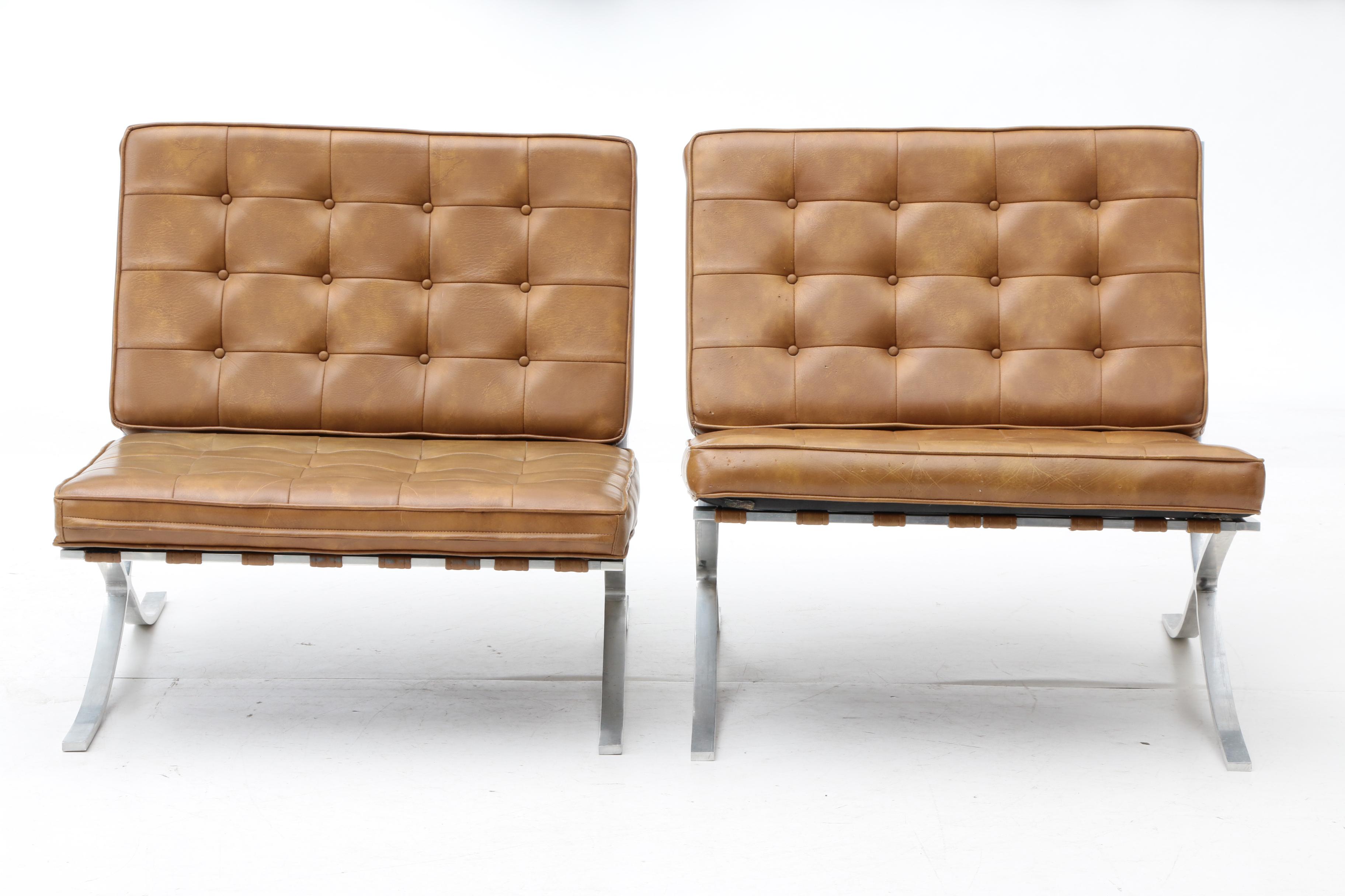Pair of Barcelona Style Chairs, Mid-20th Century