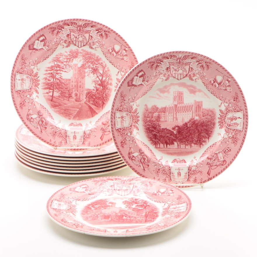 1932 Wedgwood "West Point" Red Transfer Print Earthenware Plates