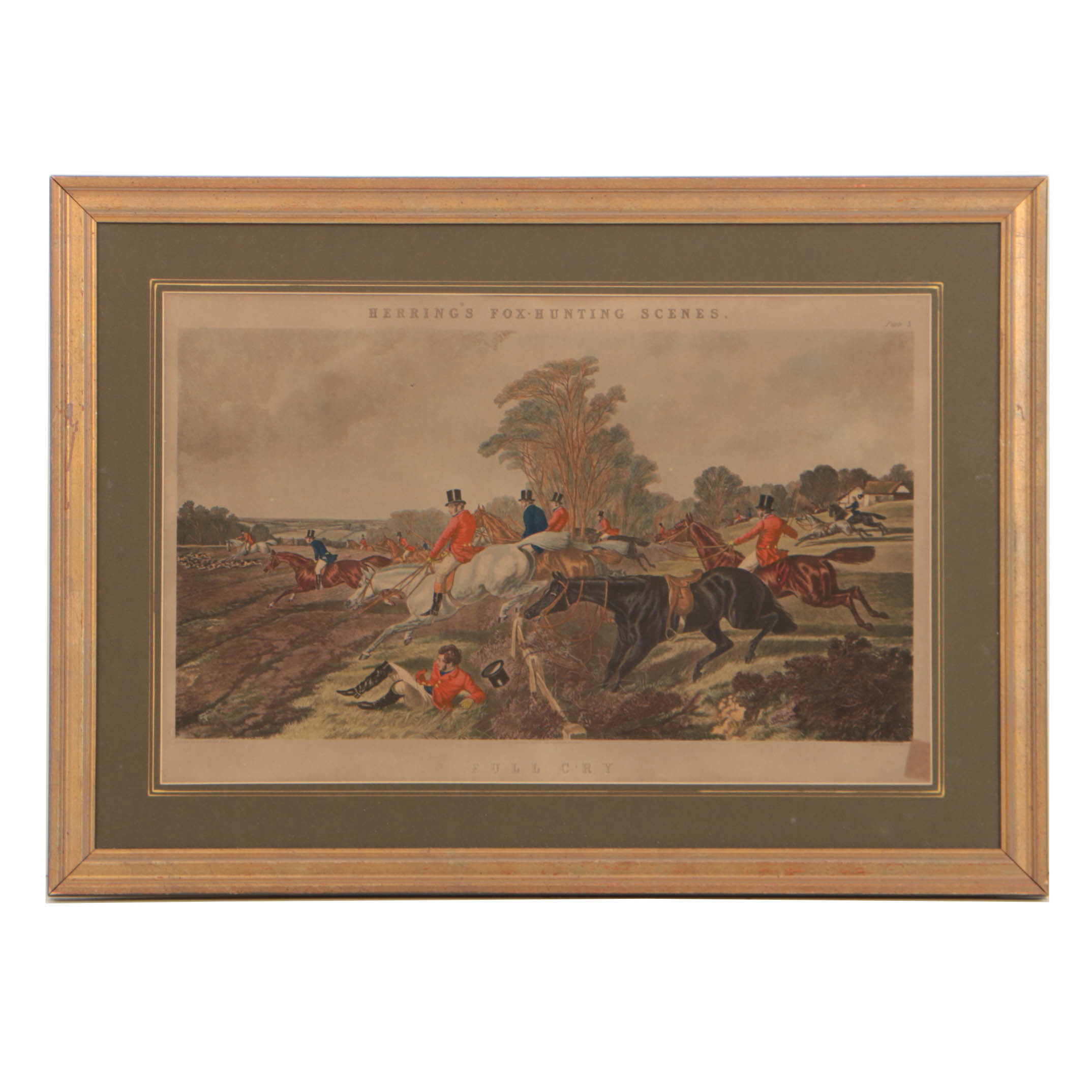 J. Harris Engraving After J.F. Herring Fox Hunting Scene "Full Cry"