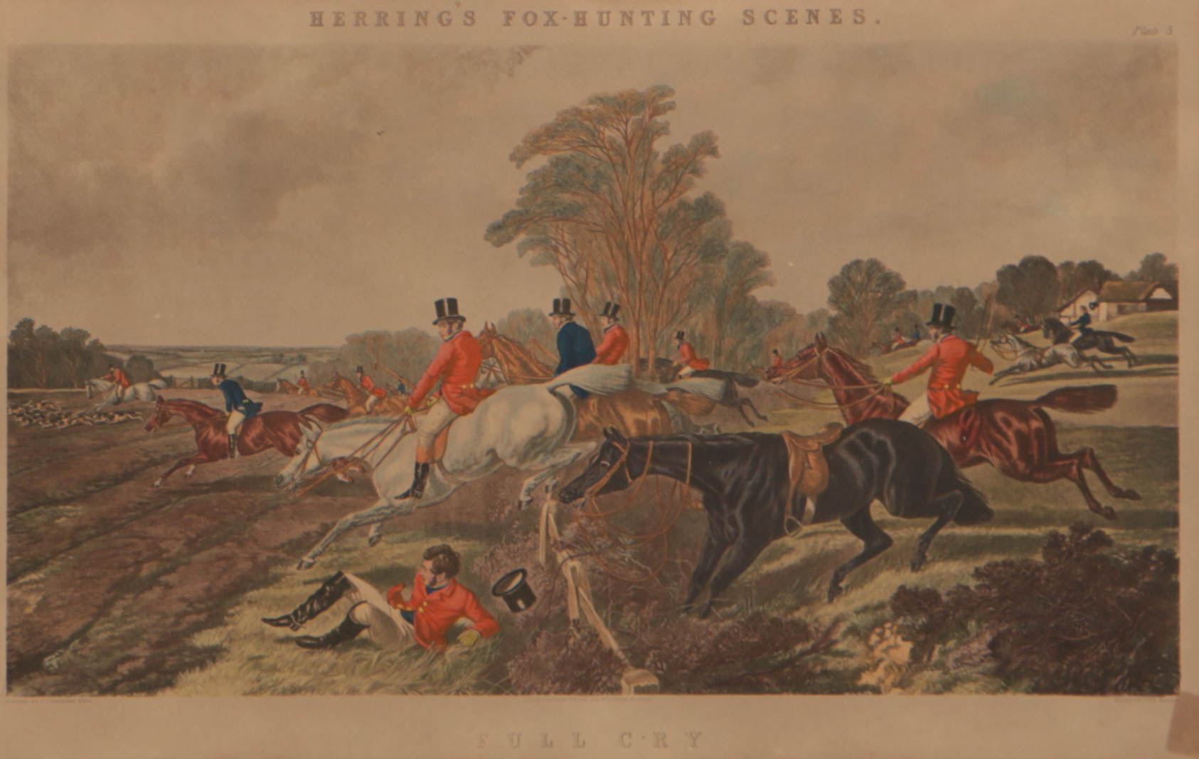 J. Harris Engraving After J.F. Herring Fox Hunting Scene "Full Cry"