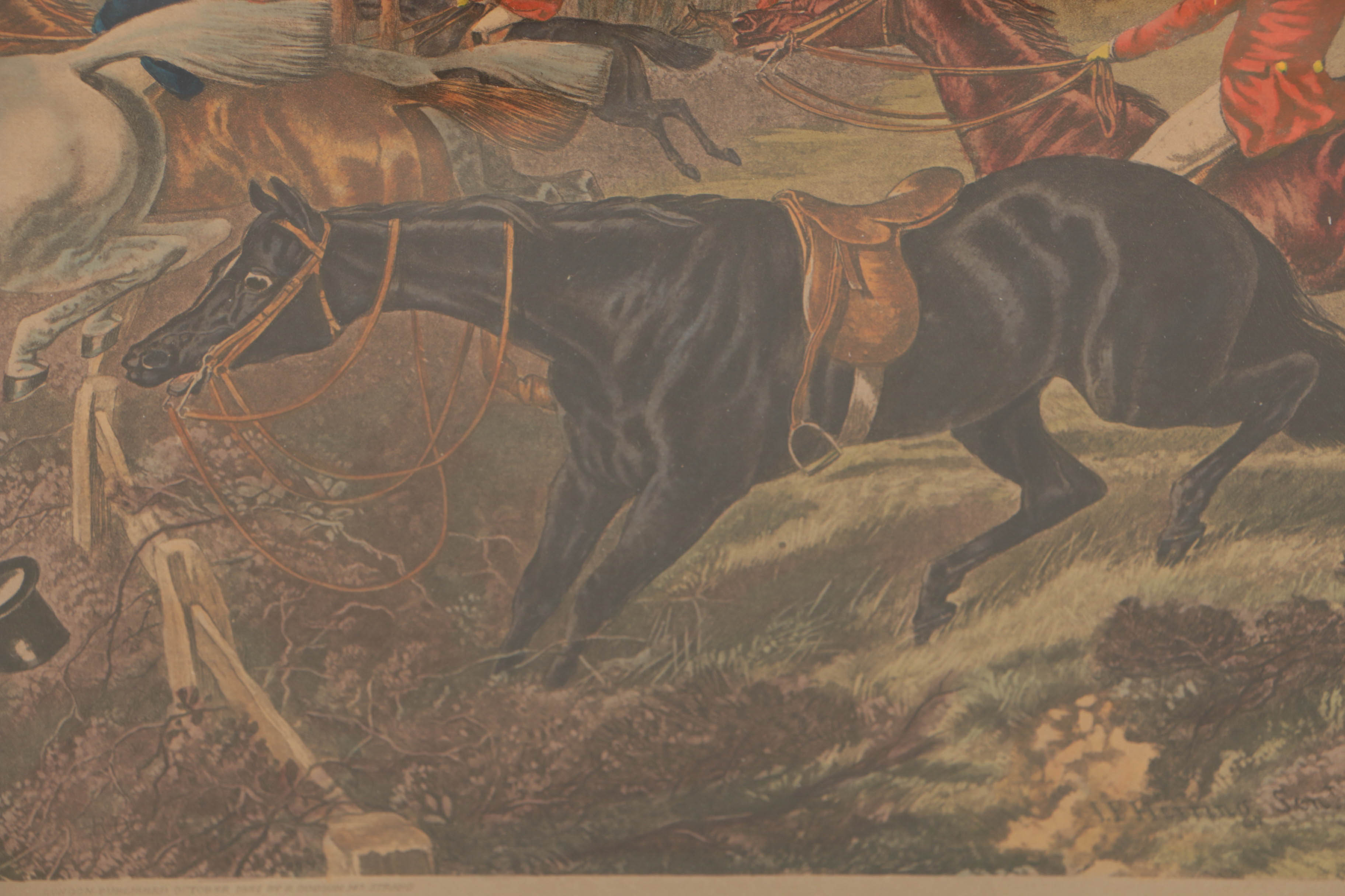 J. Harris Engraving After J.F. Herring Fox Hunting Scene "Full Cry"
