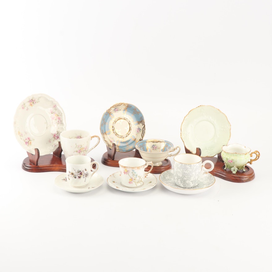 Vintage Teacups and Saucers with Stands including Royal Bayreuth