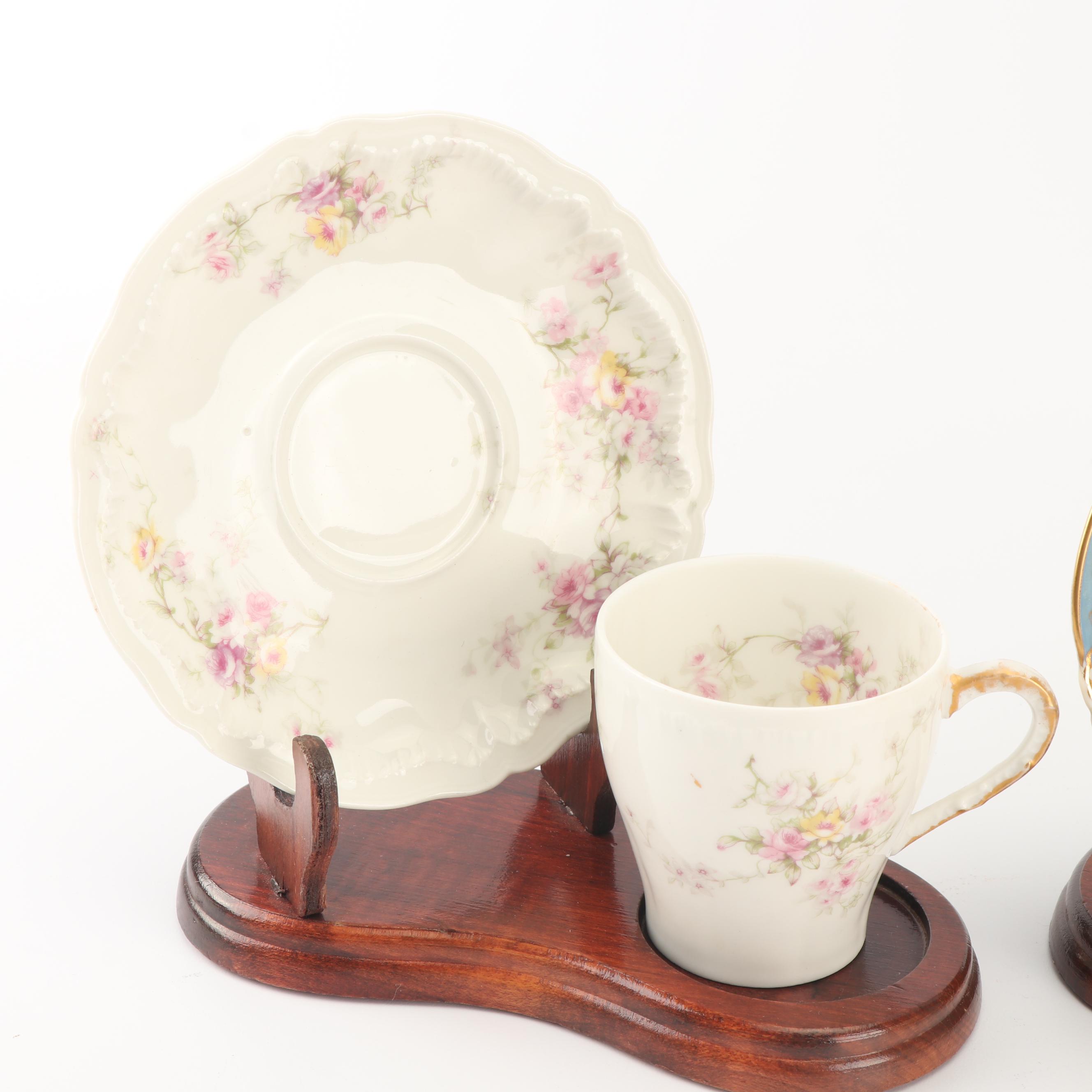 Vintage Teacups and Saucers with Stands including Royal Bayreuth