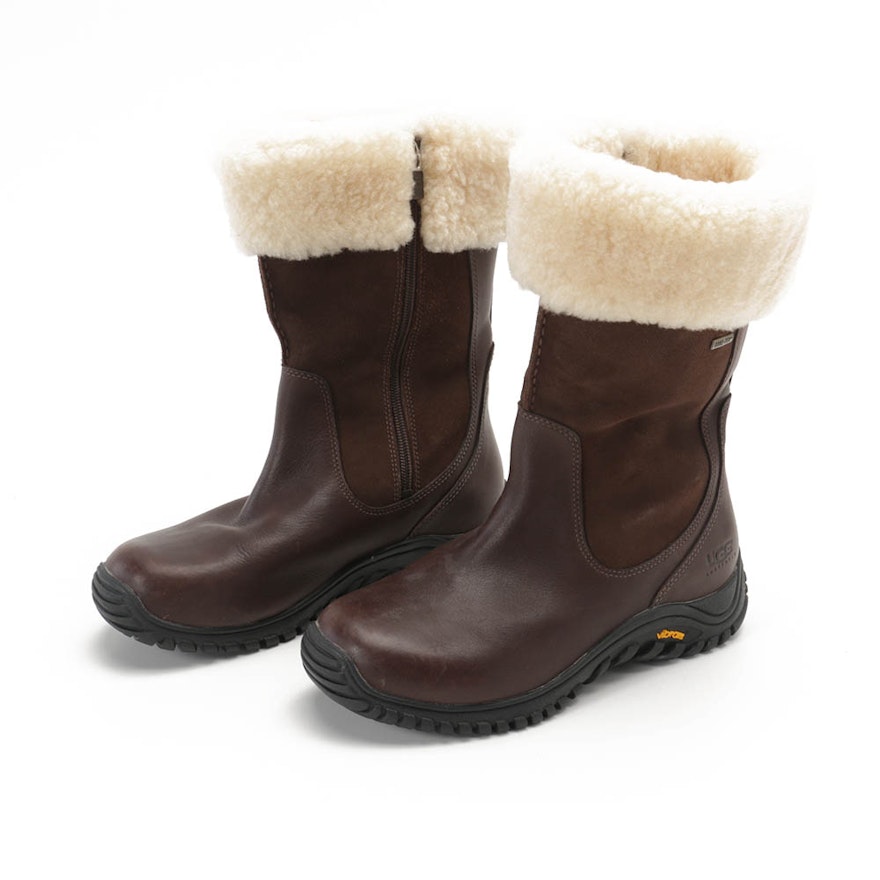 UGG Australia Brown Leather and Suede Shearling Lined Boots