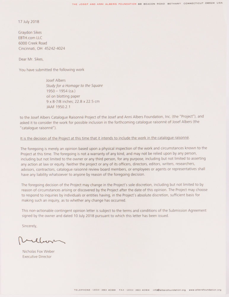 Josef Albers Oil Painting "Study for a Homage to the Square"