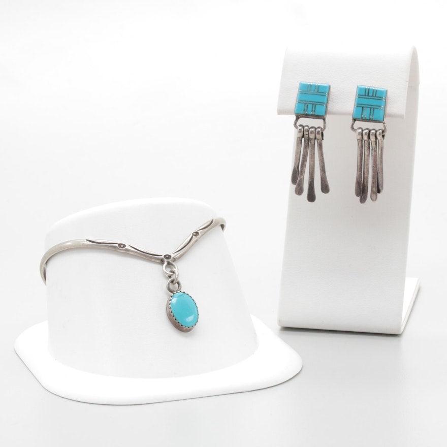 Southwestern Style Sterling Silver Turquoise and Imitation Turquoise Jewelry