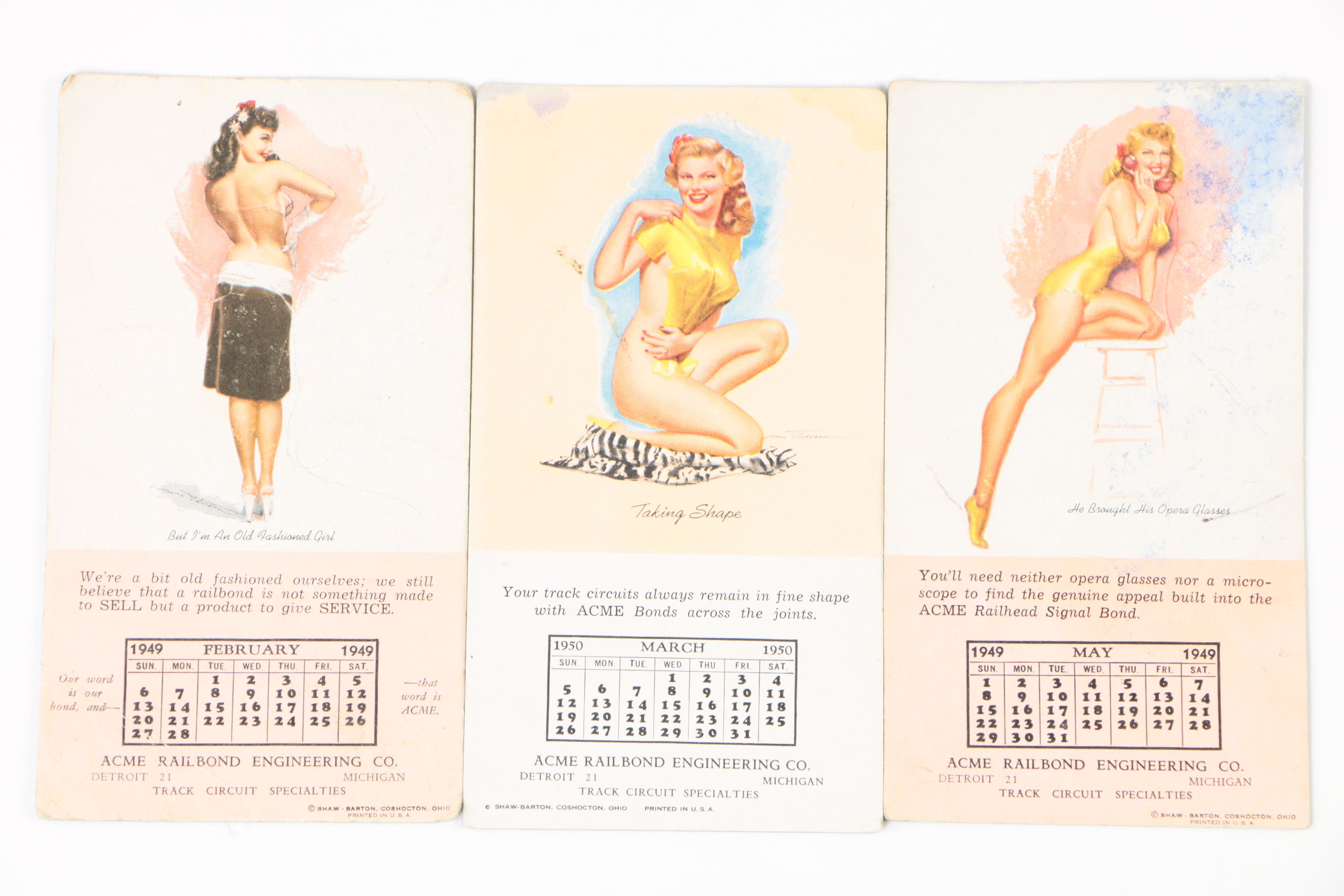 1949 Shaw-Barton Cardboard Pin-up Calendars for Acme Railbond Engineering Co.