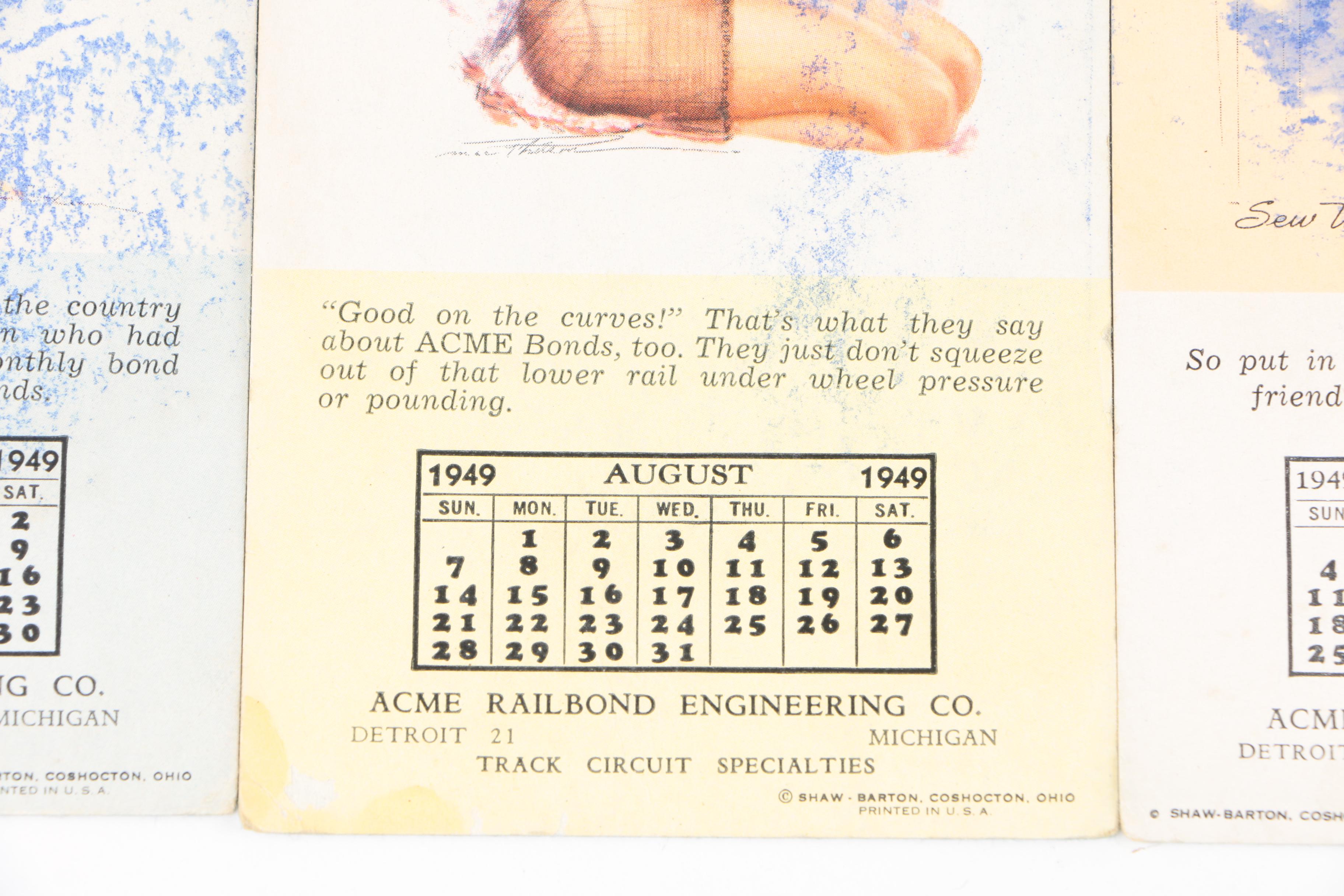1949 Shaw-Barton Cardboard Pin-up Calendars for Acme Railbond Engineering Co.