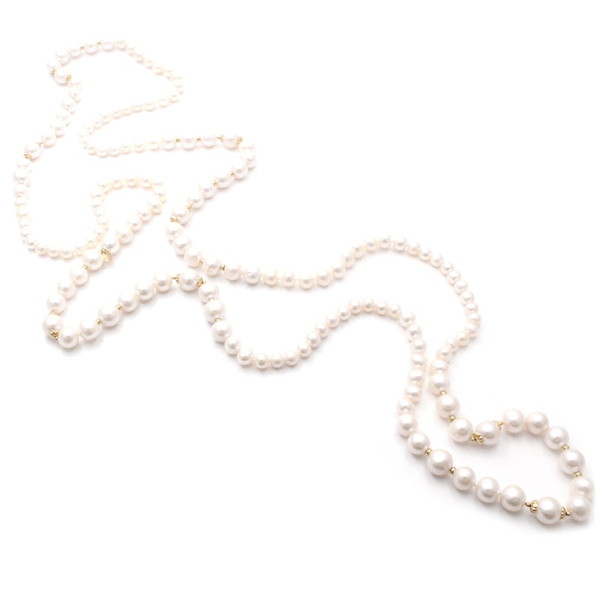 Gold Wash on Sterling Silver Freshwater Pearl Opera Necklace