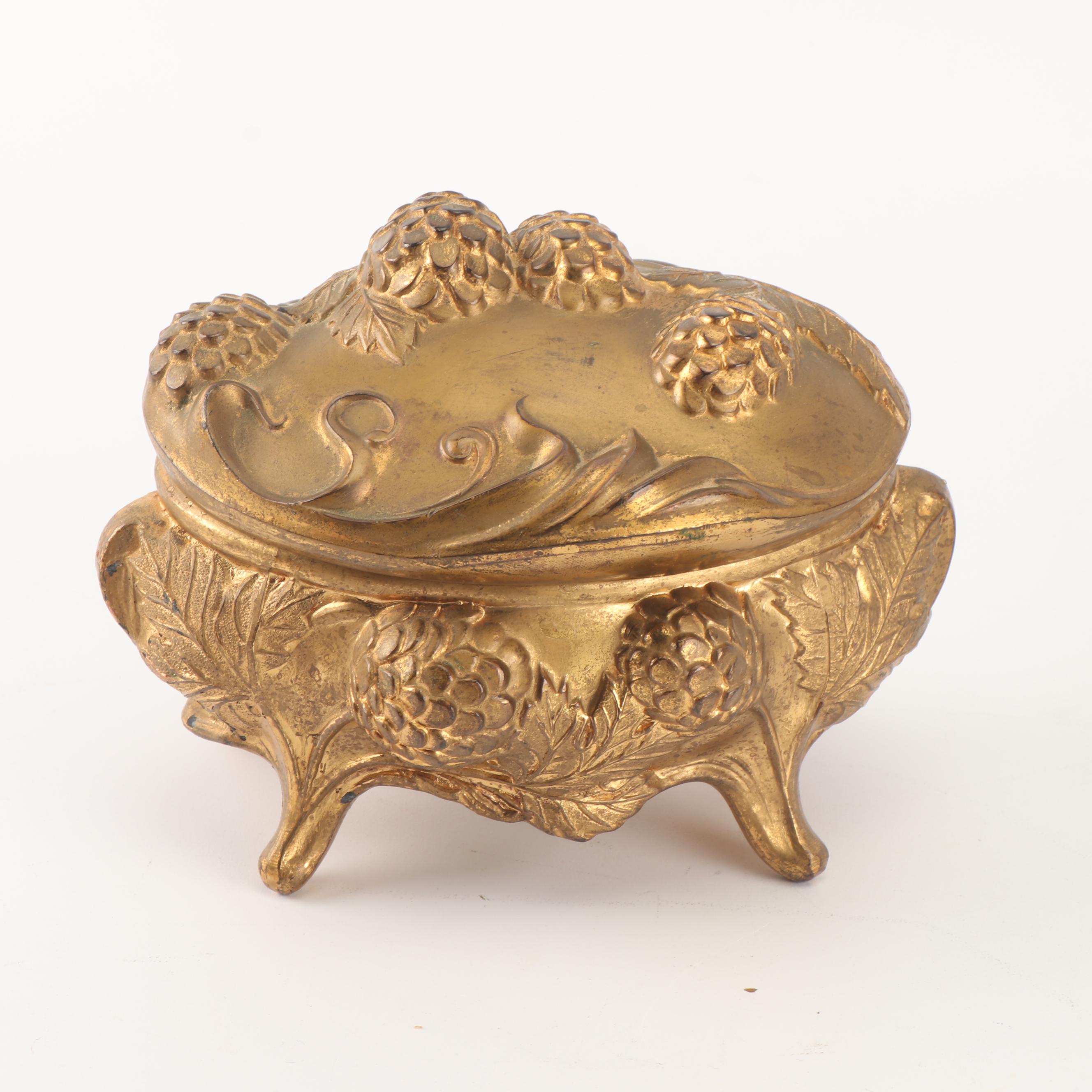 Art Nouveau Cast Metal Footed Jewelry Caskets Including Jennings Brothers