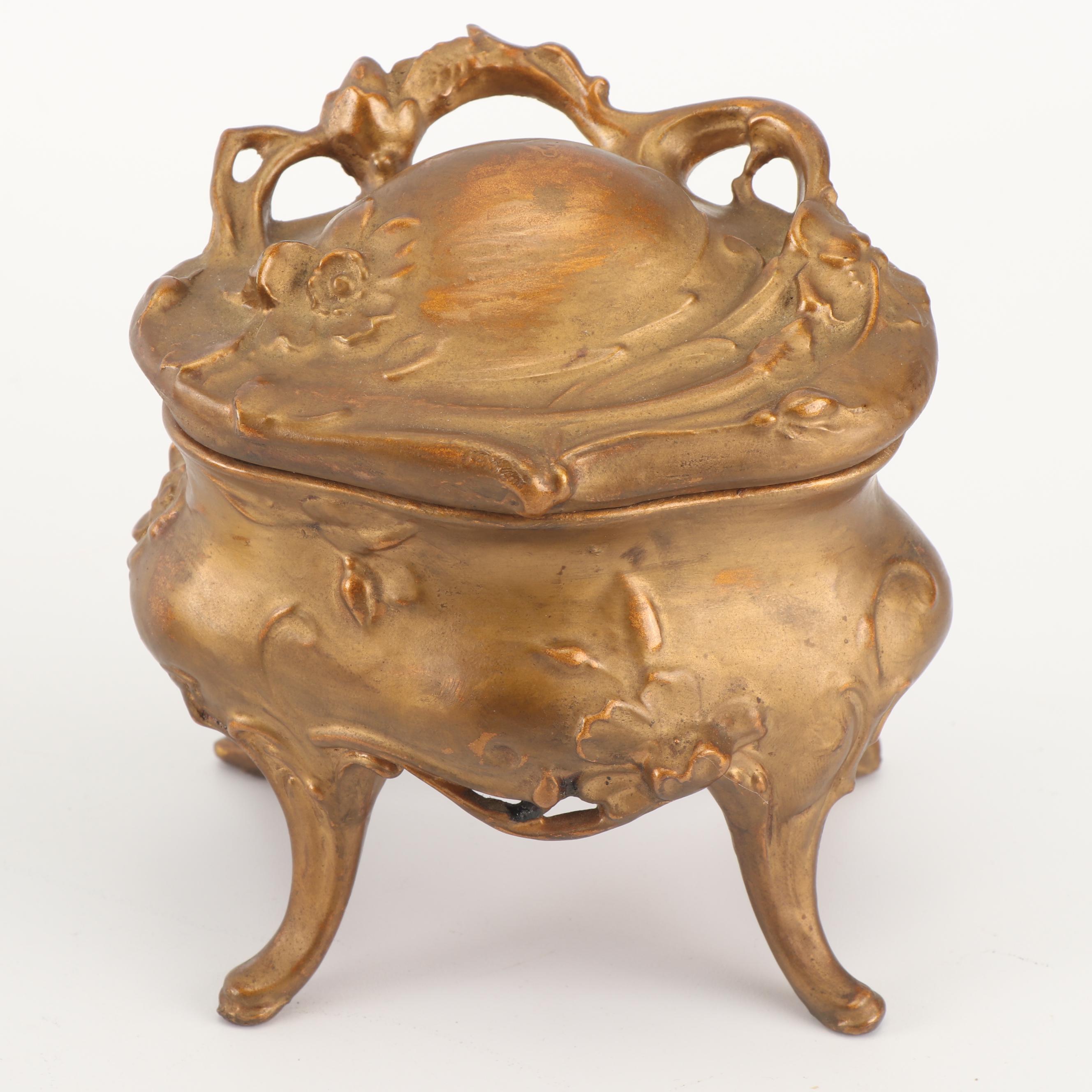 Art Nouveau Cast Metal Footed Jewelry Caskets Including Jennings Brothers