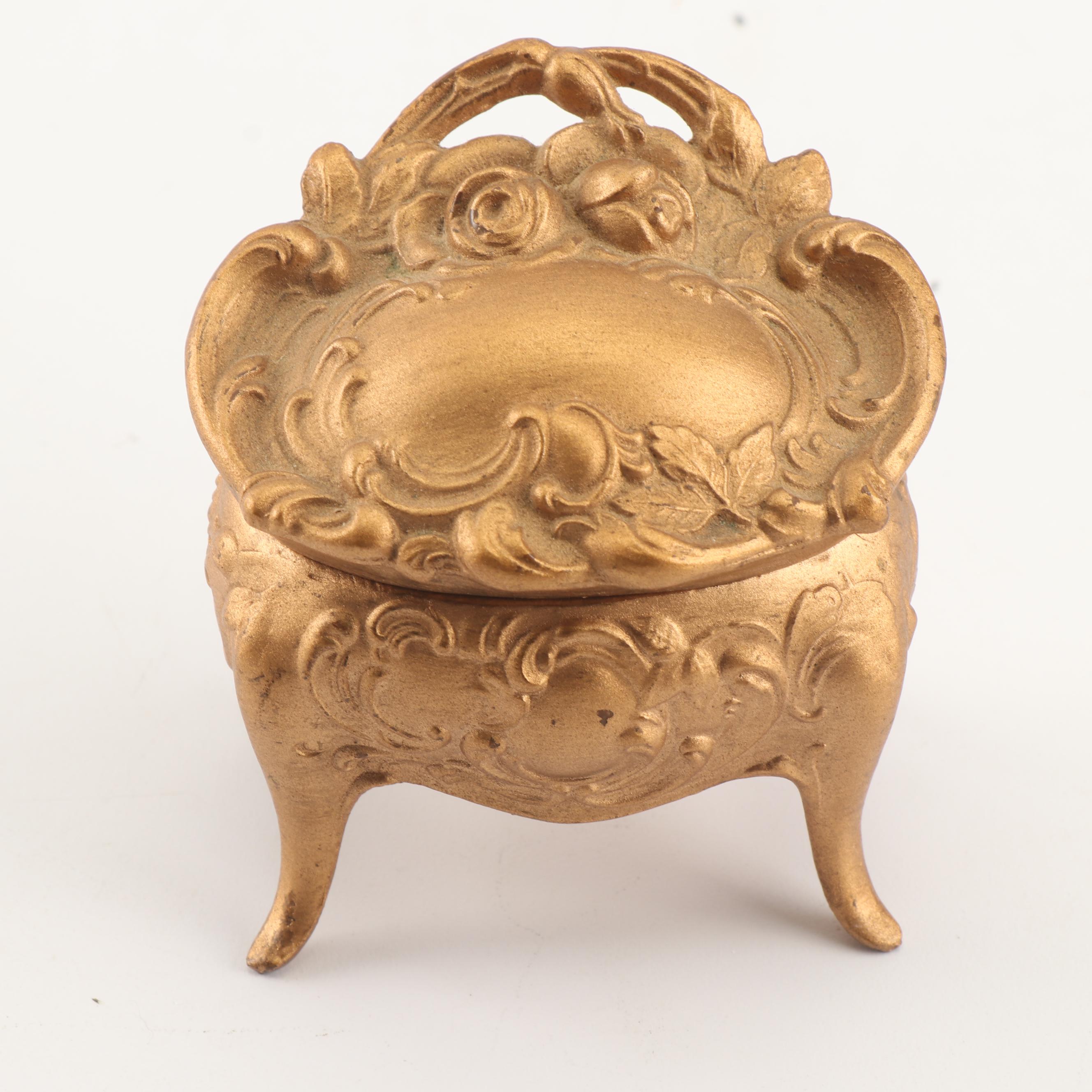 Art Nouveau Cast Metal Footed Jewelry Caskets Including Jennings Brothers