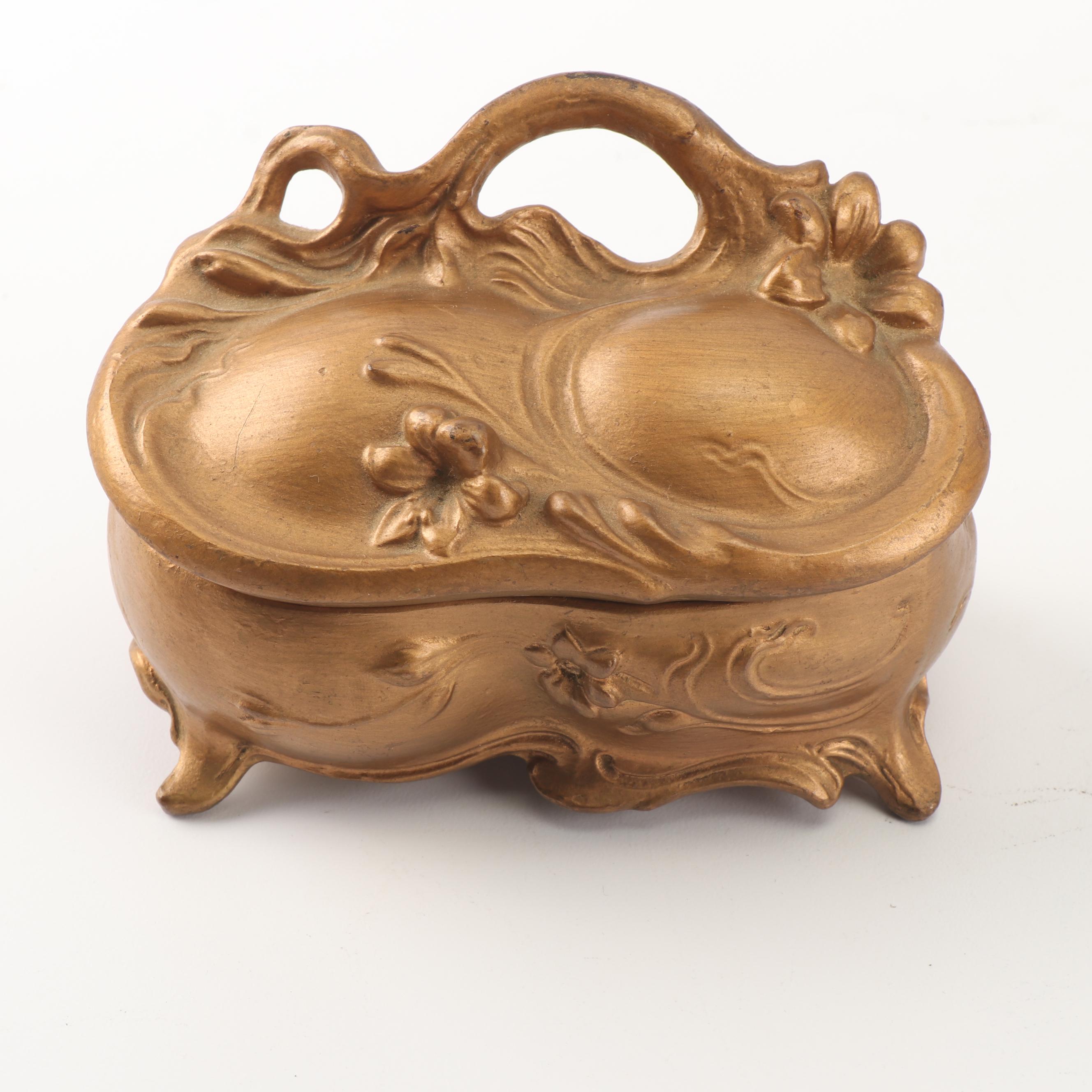 Art Nouveau Cast Metal Footed Jewelry Caskets Including Jennings Brothers