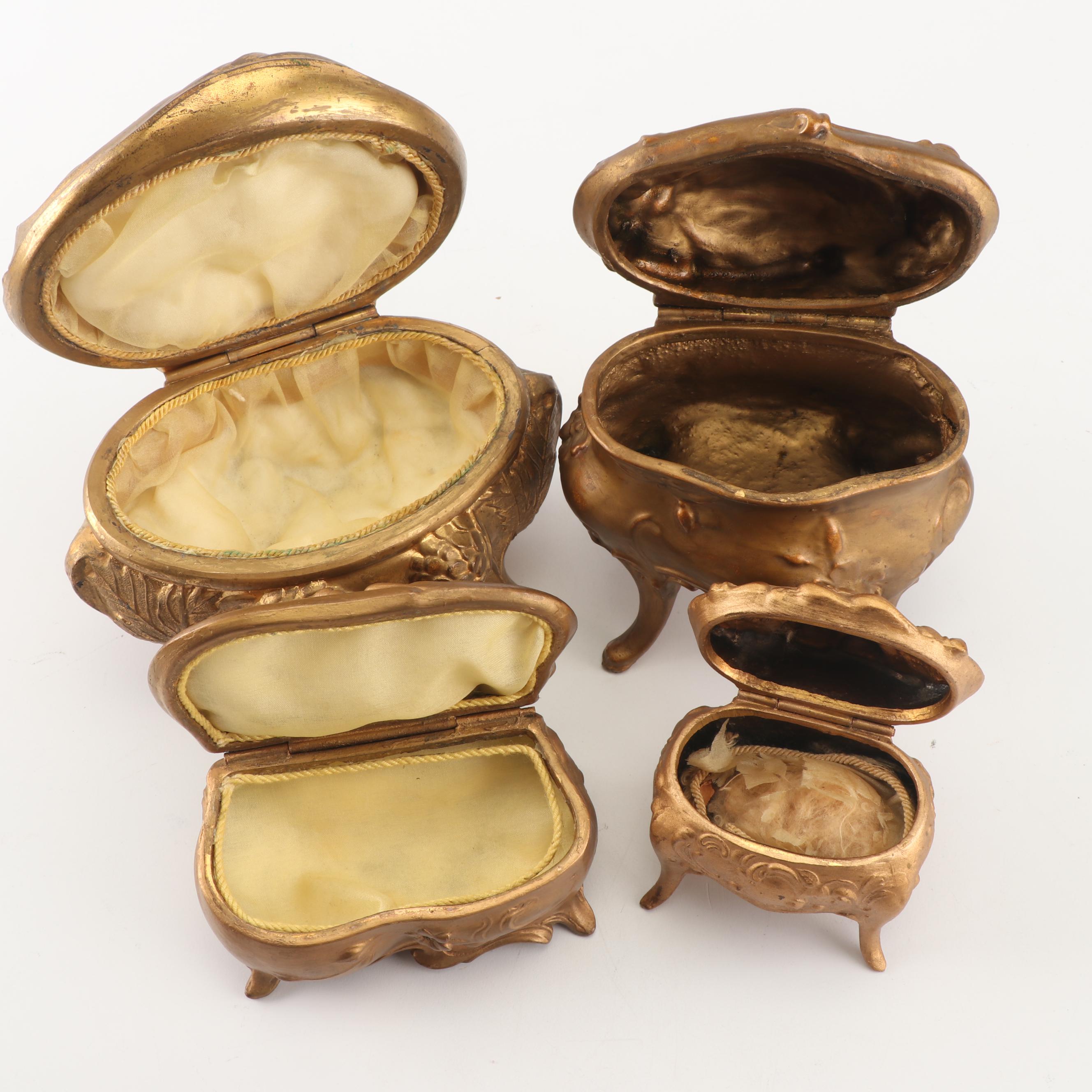 Art Nouveau Cast Metal Footed Jewelry Caskets Including Jennings Brothers