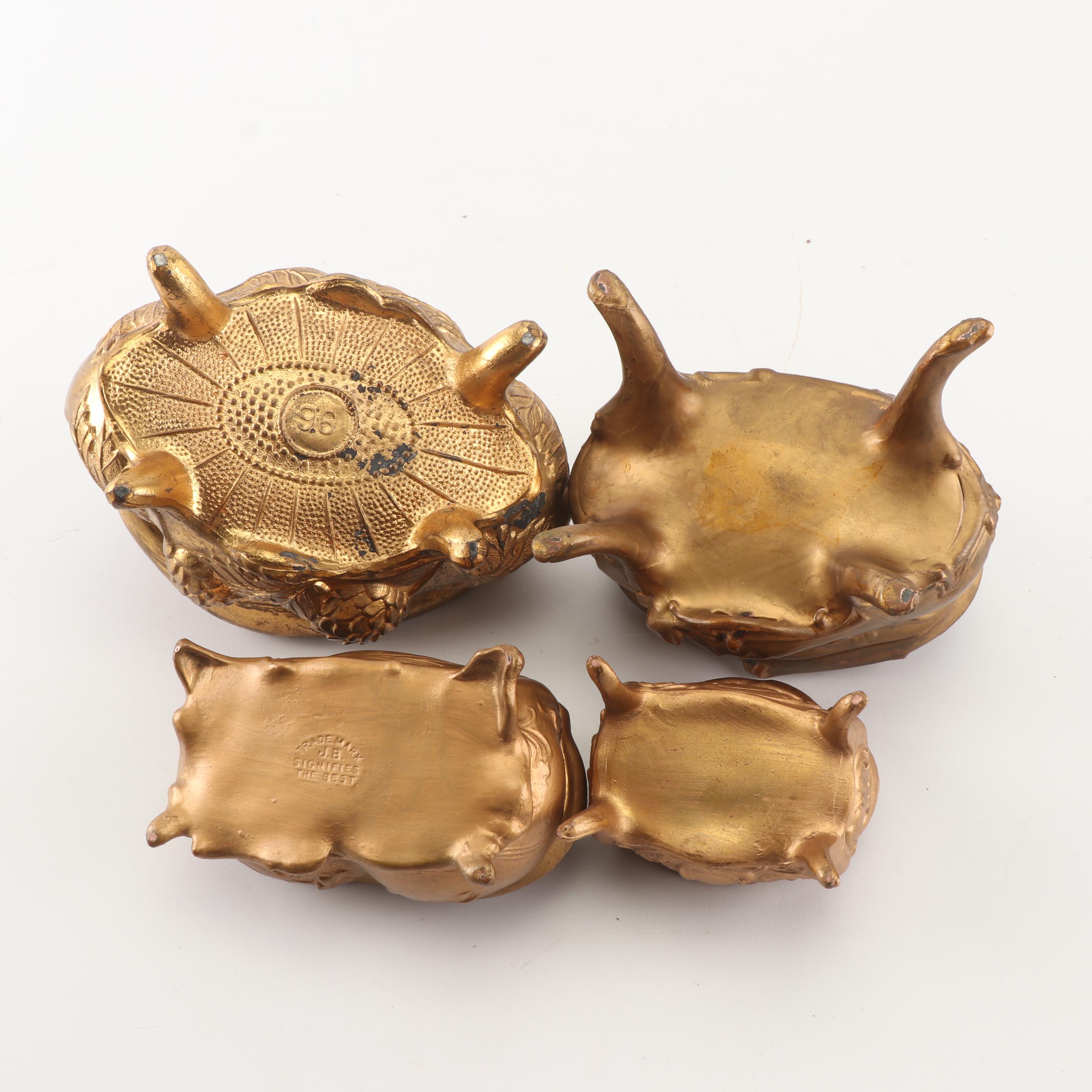 Art Nouveau Cast Metal Footed Jewelry Caskets Including Jennings Brothers