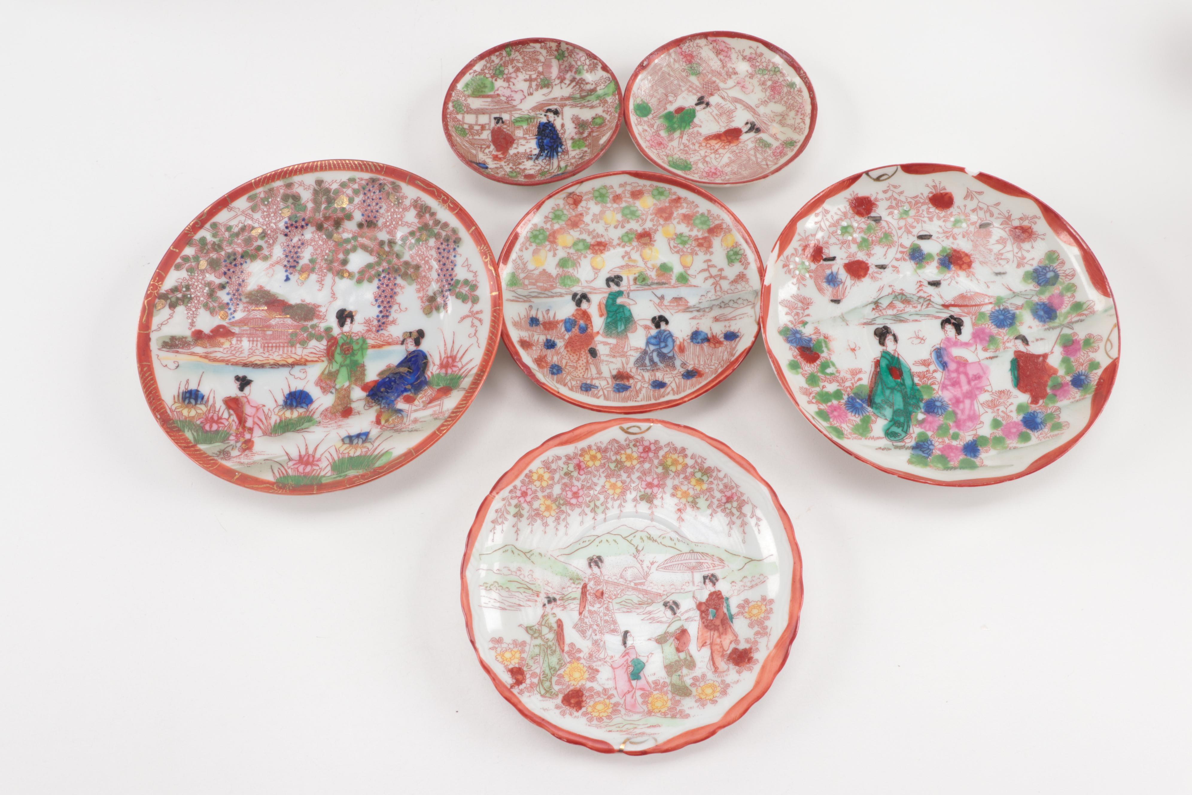 Japanese "Geisha Girl" Porcelain Cups and Saucers