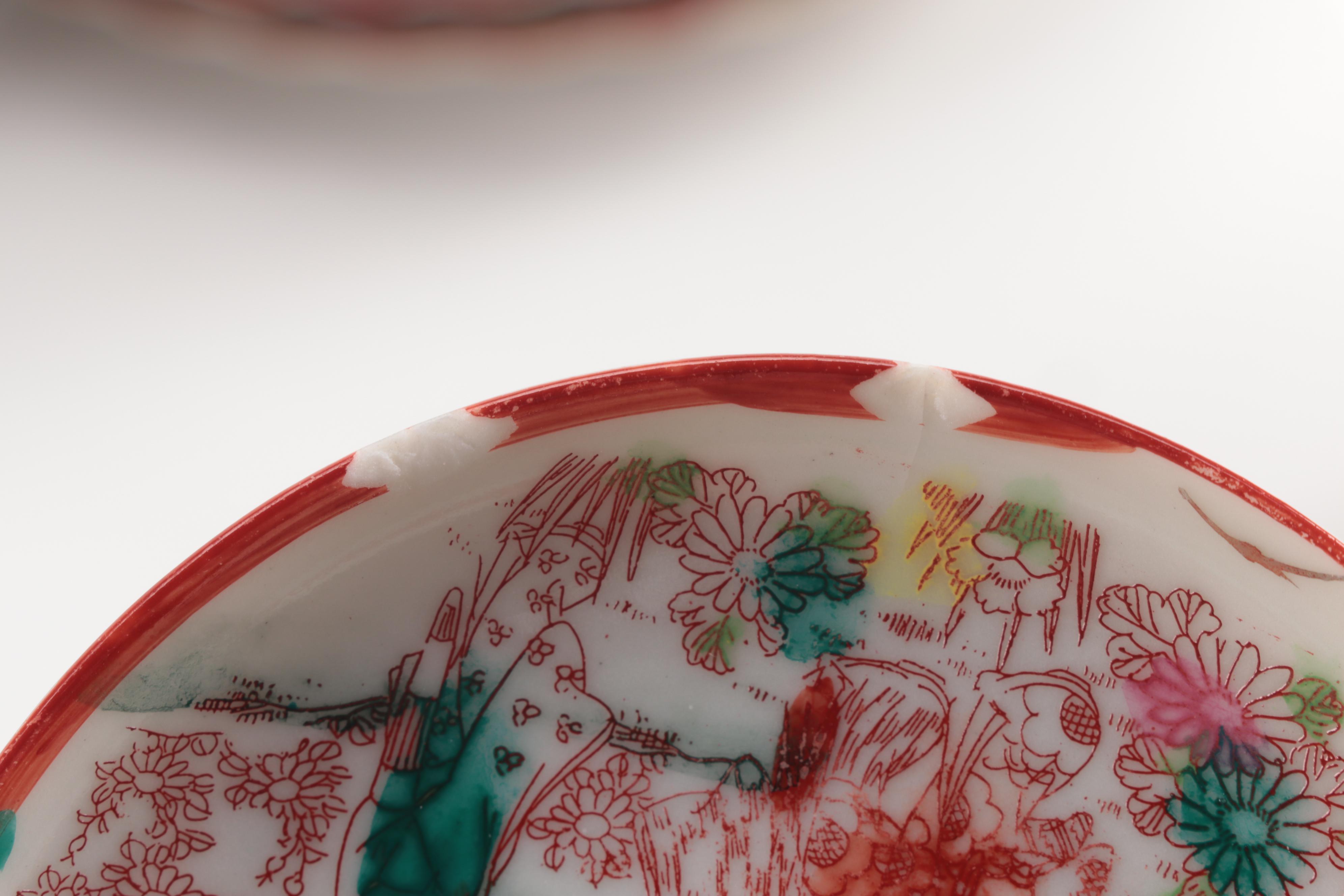 Japanese "Geisha Girl" Porcelain Cups and Saucers