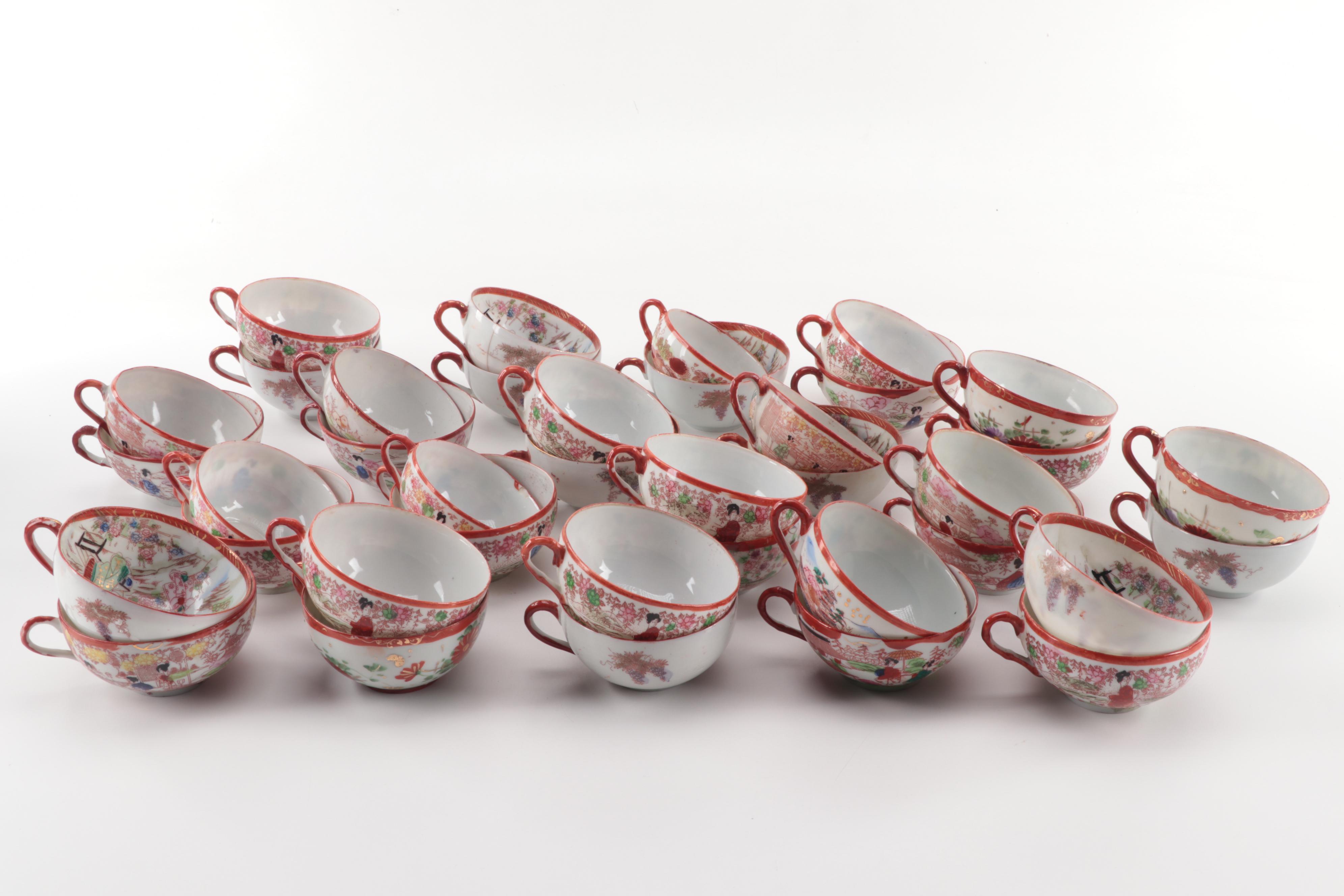 Japanese "Geisha Girl" Porcelain Cups and Saucers