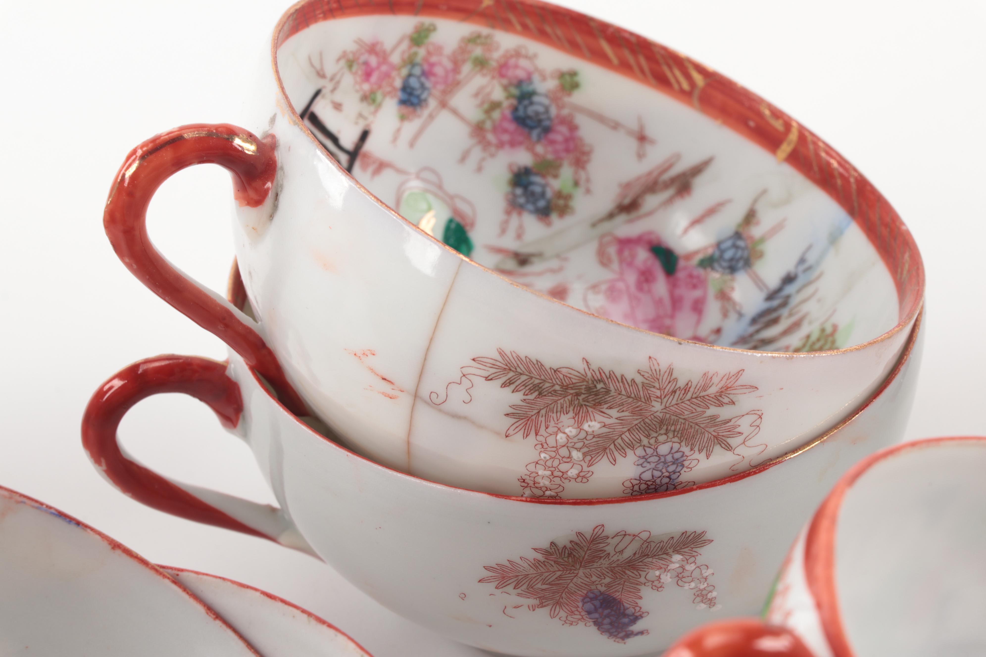 Japanese "Geisha Girl" Porcelain Cups and Saucers