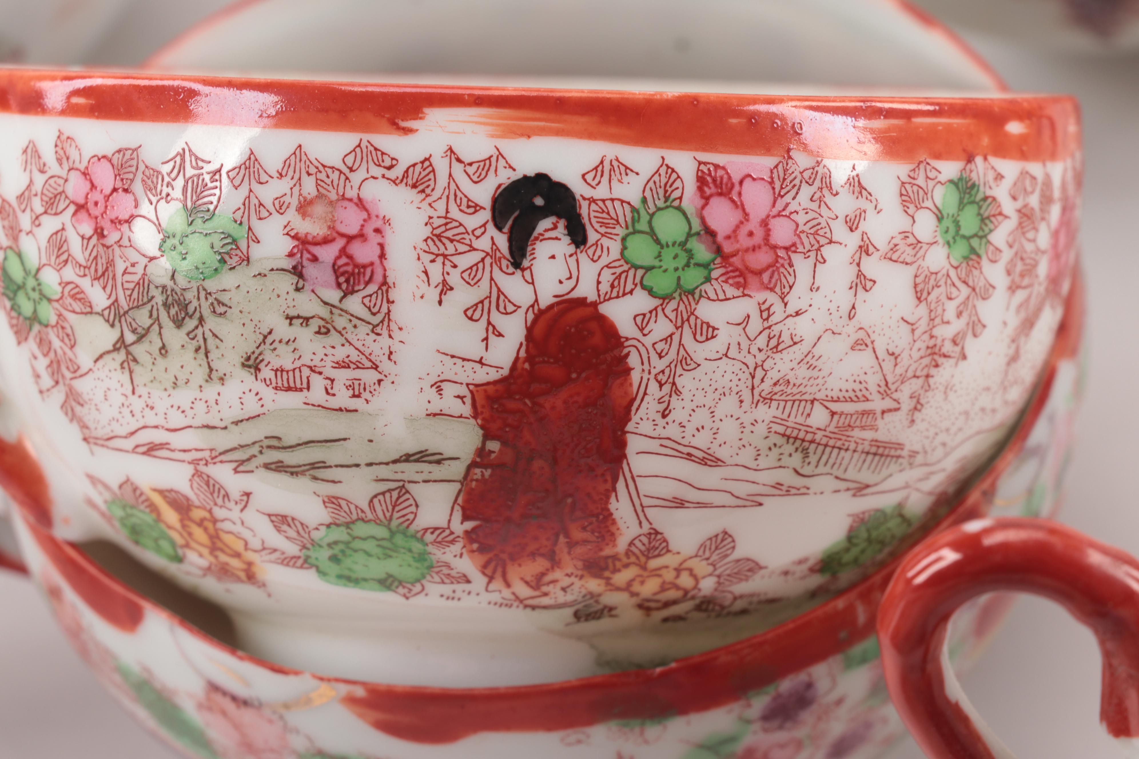 Japanese "Geisha Girl" Porcelain Cups and Saucers