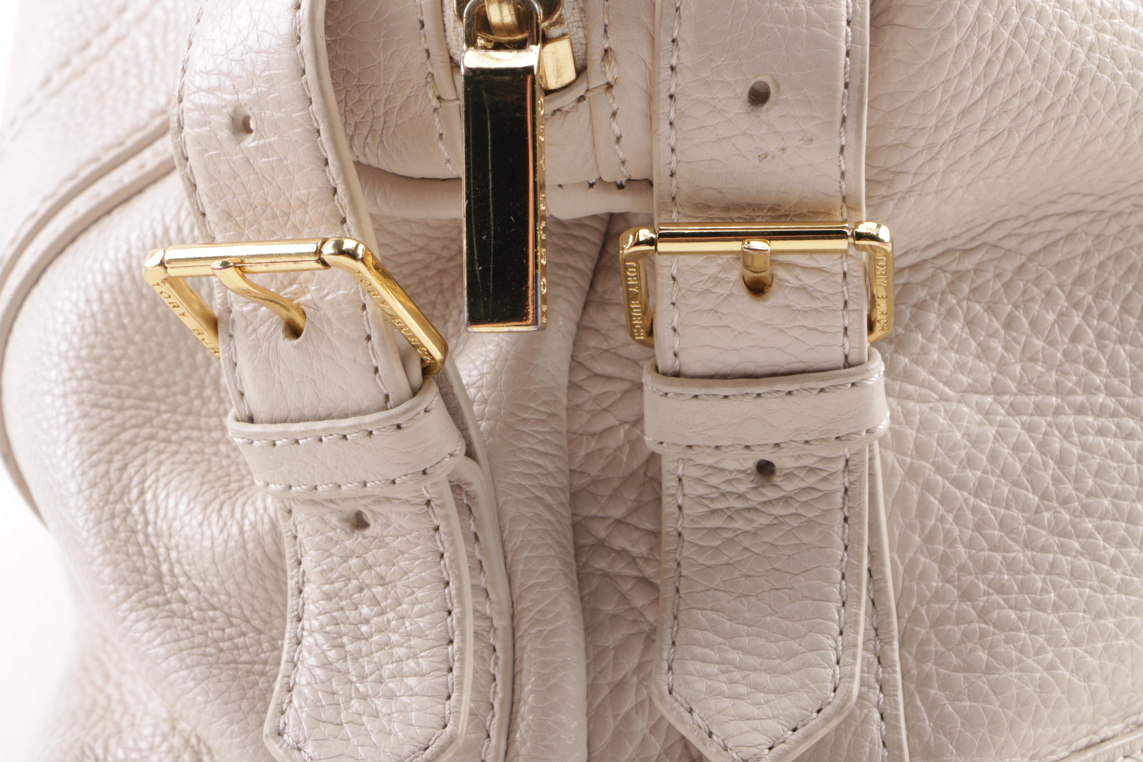 Tory Burch Off-White Pebbled Leather Satchel
