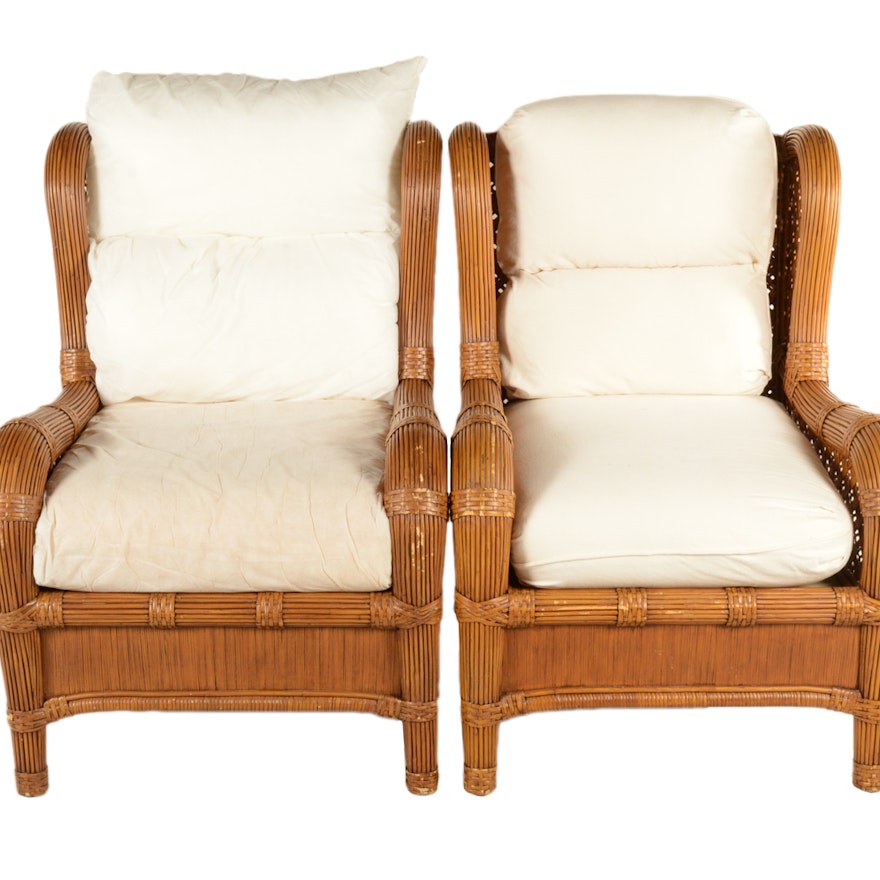 "Trade Winds" Rattan Armchairs with Cushions by Laneventure