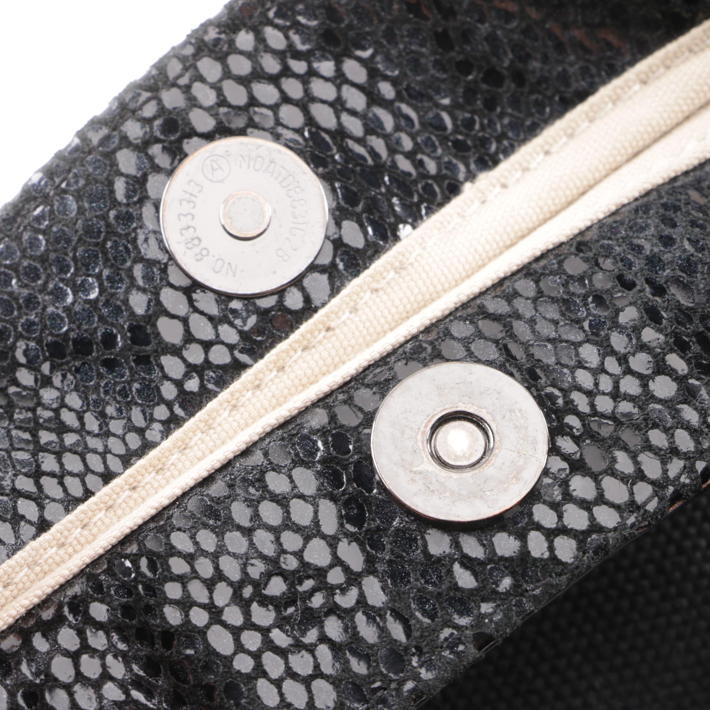 Tory Burch Black Canvas Tote with Reptile Embossed Suede Trim