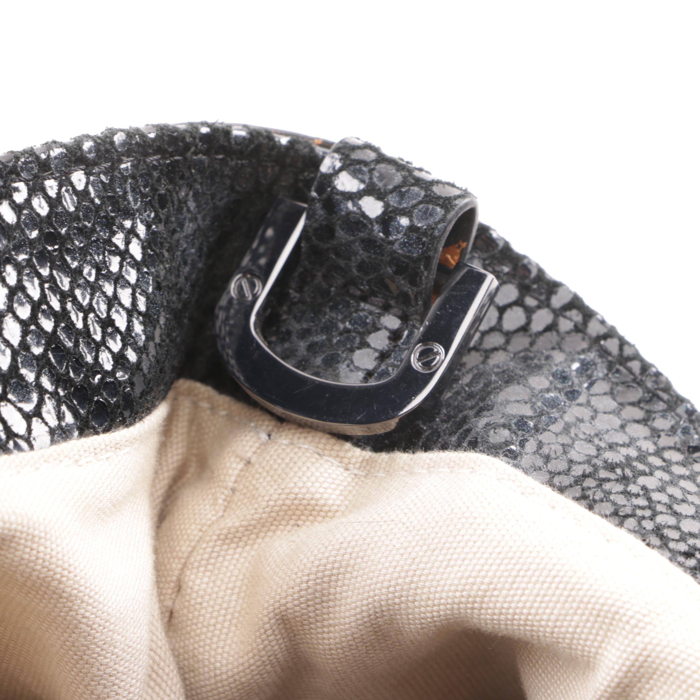 Tory Burch Black Canvas Tote with Reptile Embossed Suede Trim