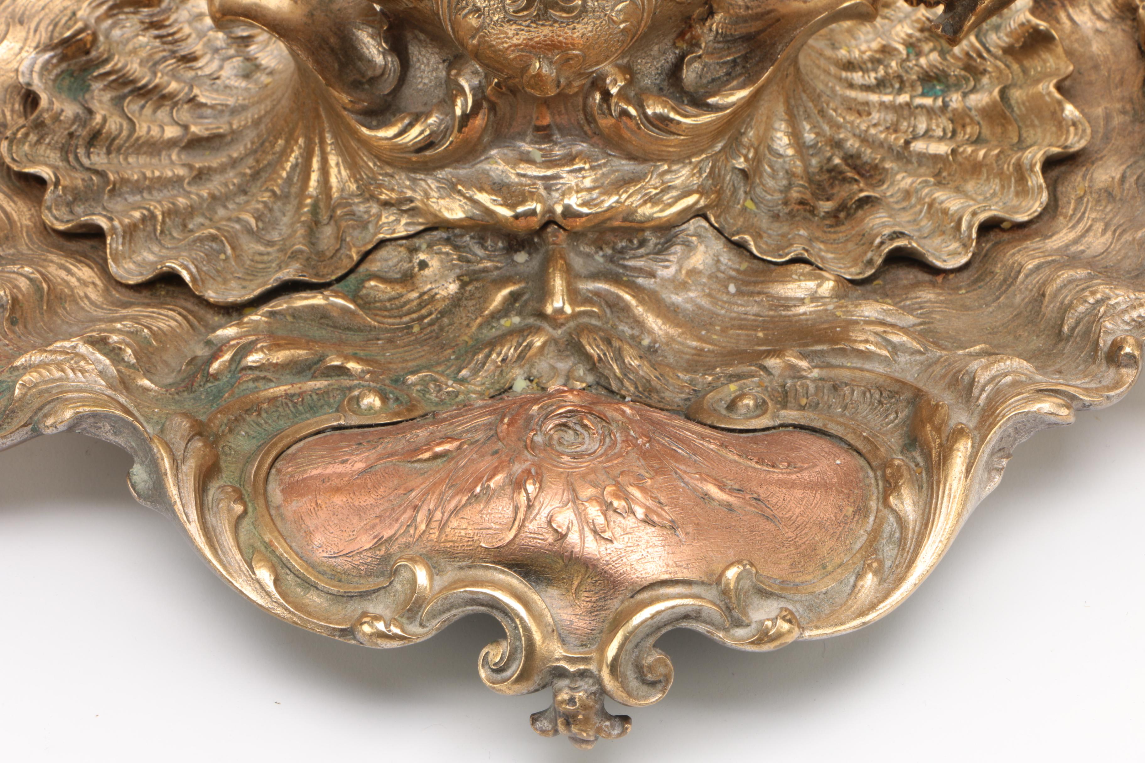 Rococo Style Brass Cherub and Shell Centerpiece