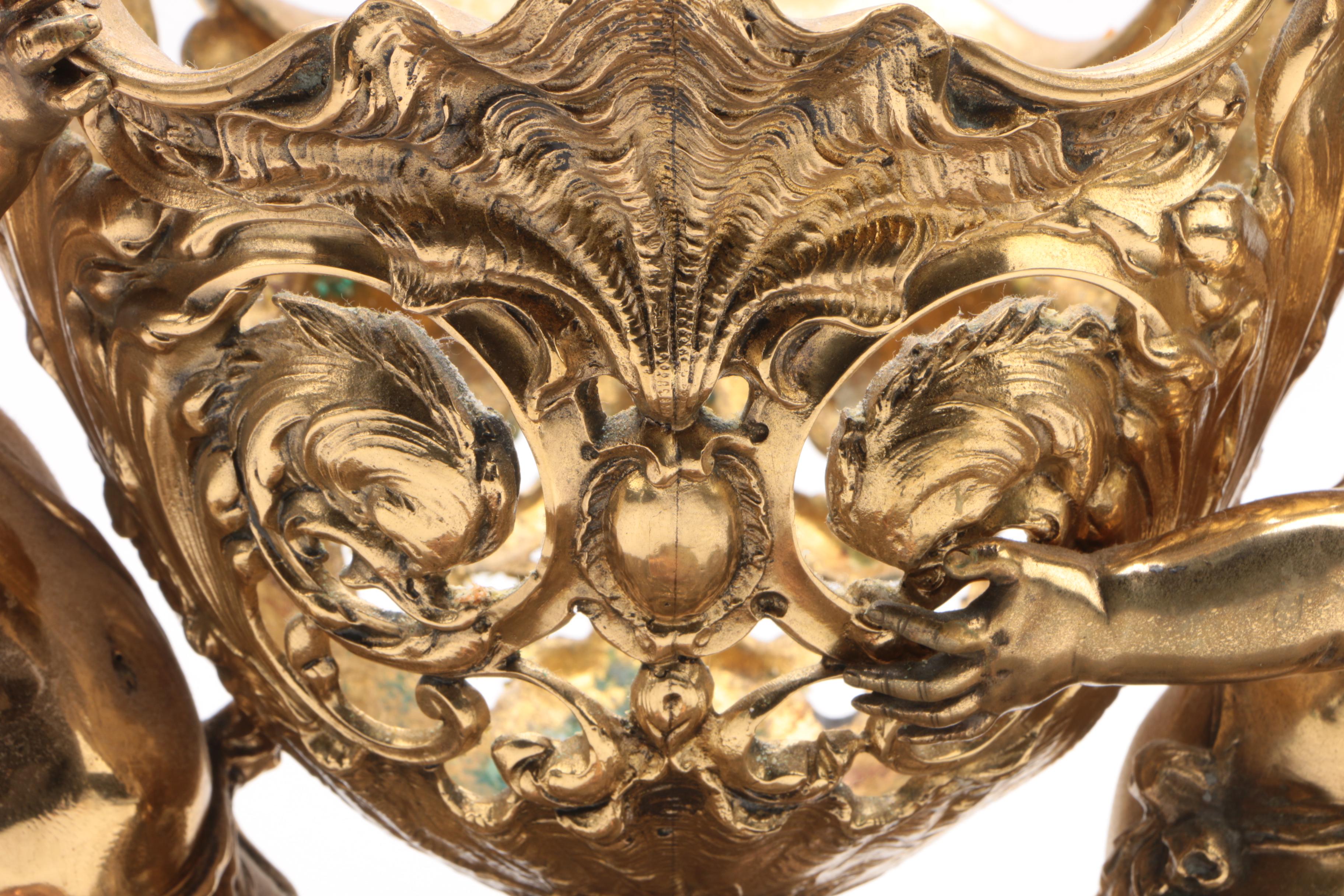 Rococo Style Brass Cherub and Shell Centerpiece