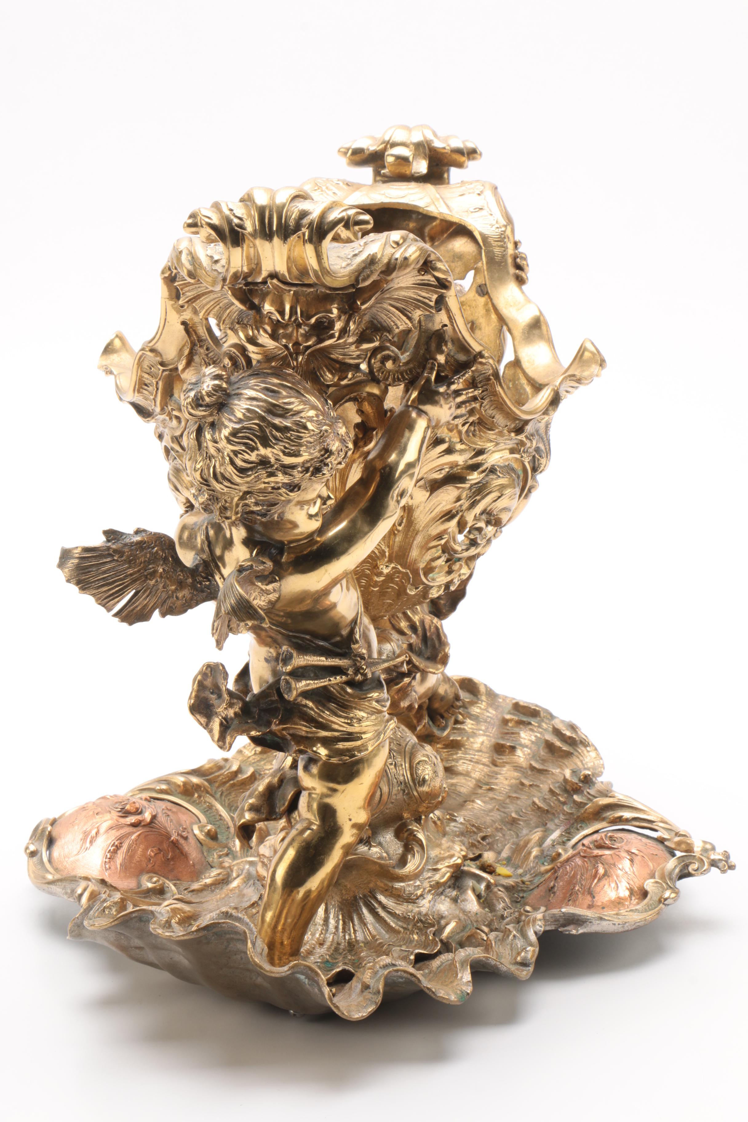 Rococo Style Brass Cherub and Shell Centerpiece