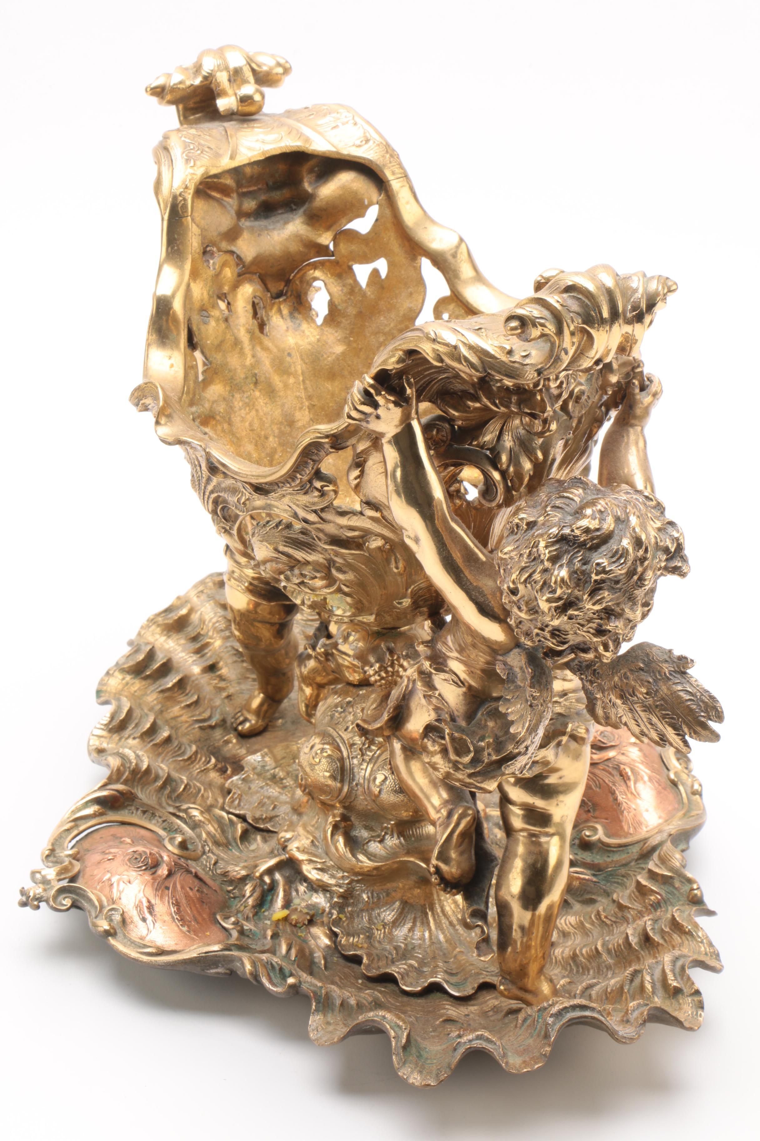Rococo Style Brass Cherub and Shell Centerpiece