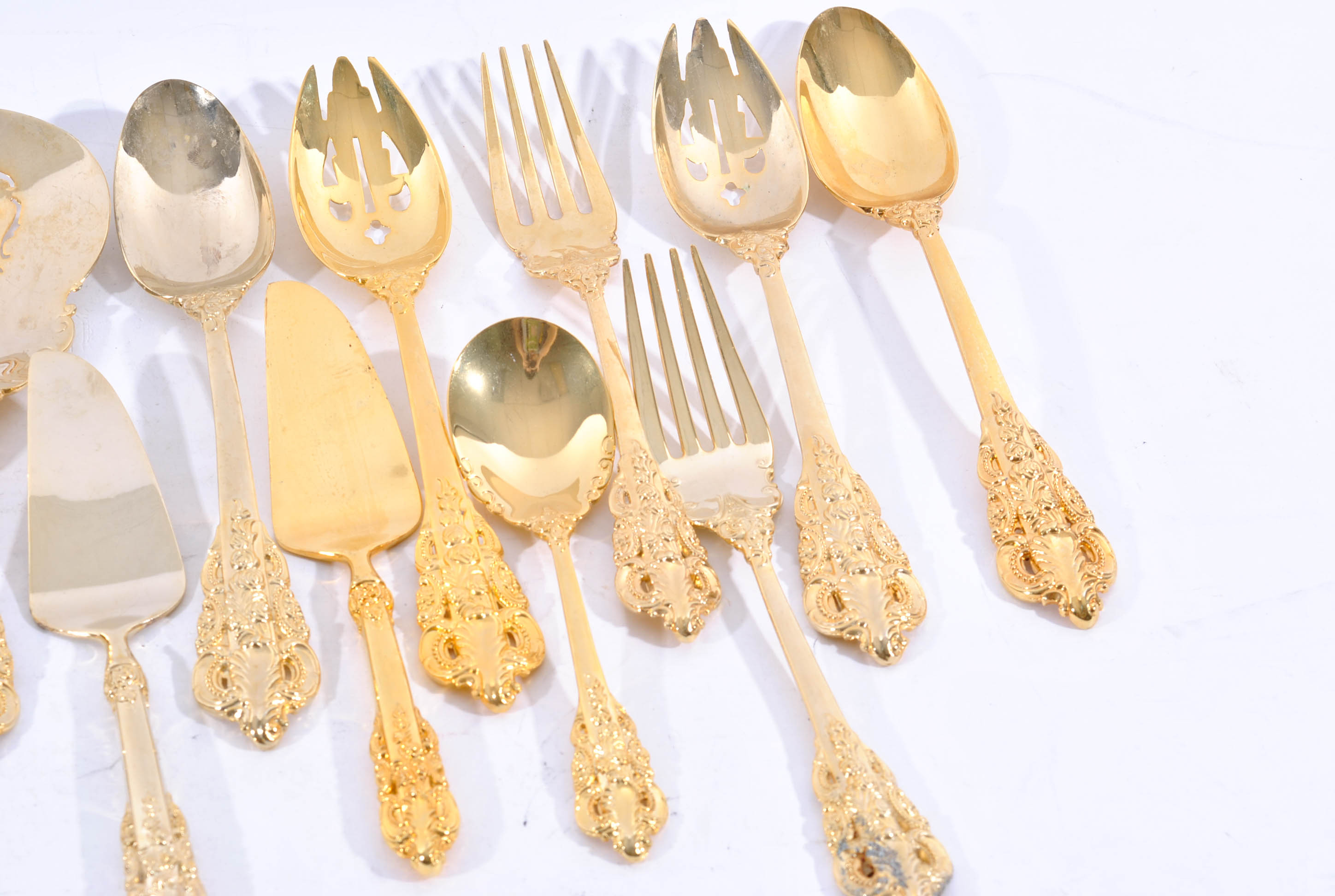 Godinger "Baroque" Gold Plate Serving Utensils with Lilian Vernon Caviar Spoons