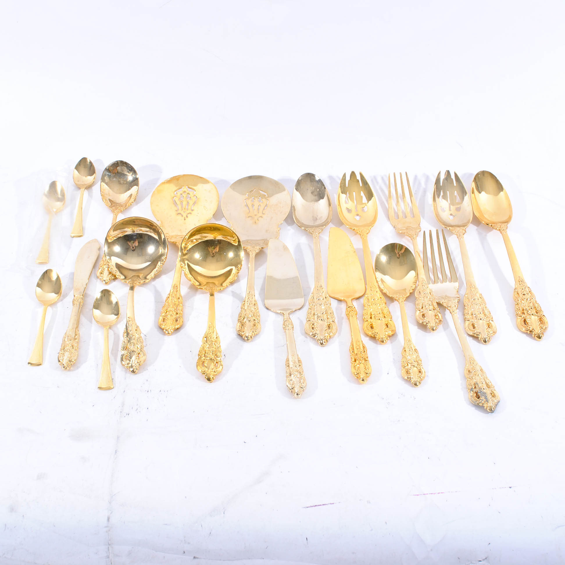 Godinger "Baroque" Gold Plate Serving Utensils with Lilian Vernon Caviar Spoons