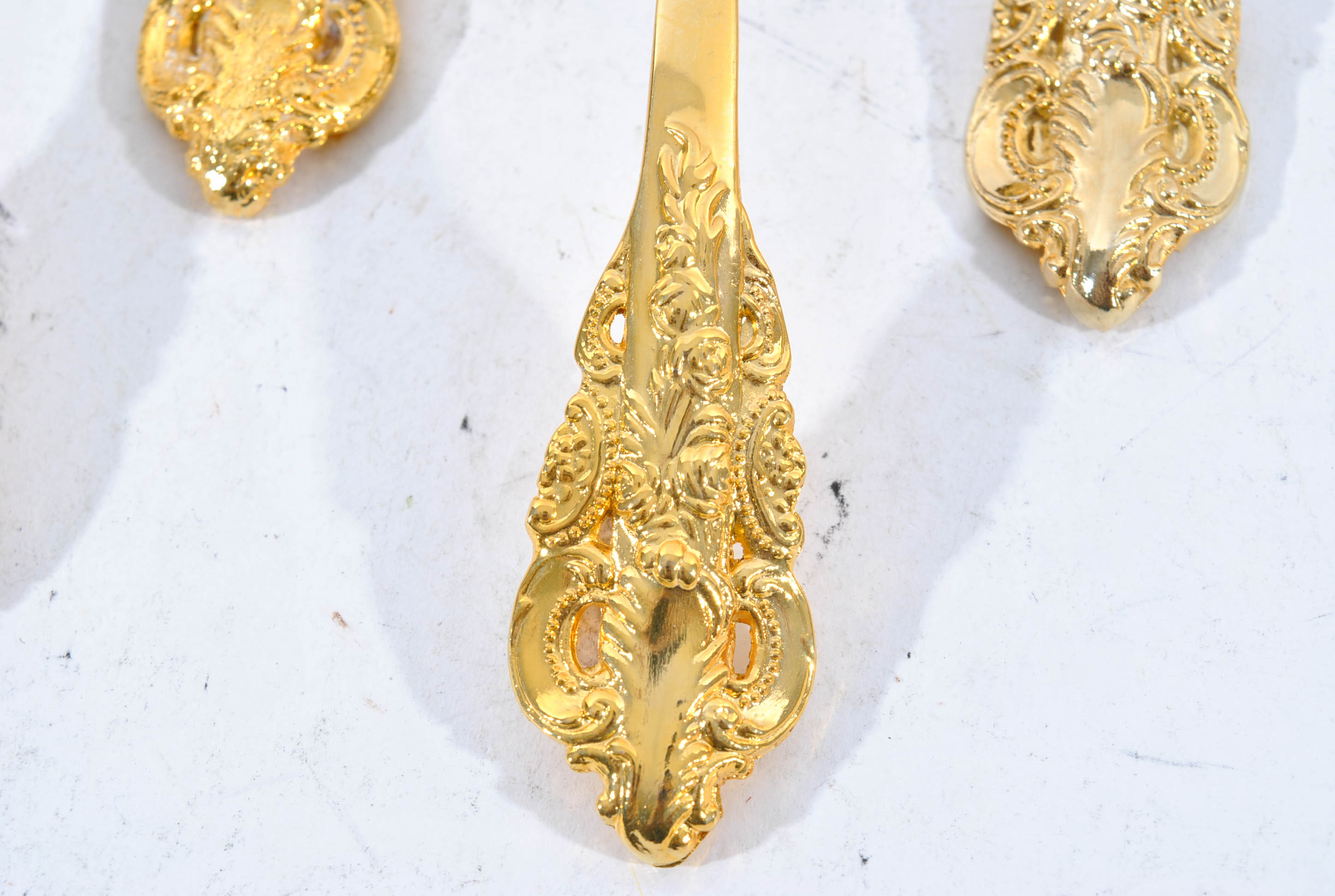 Godinger "Baroque" Gold Plate Serving Utensils with Lilian Vernon Caviar Spoons